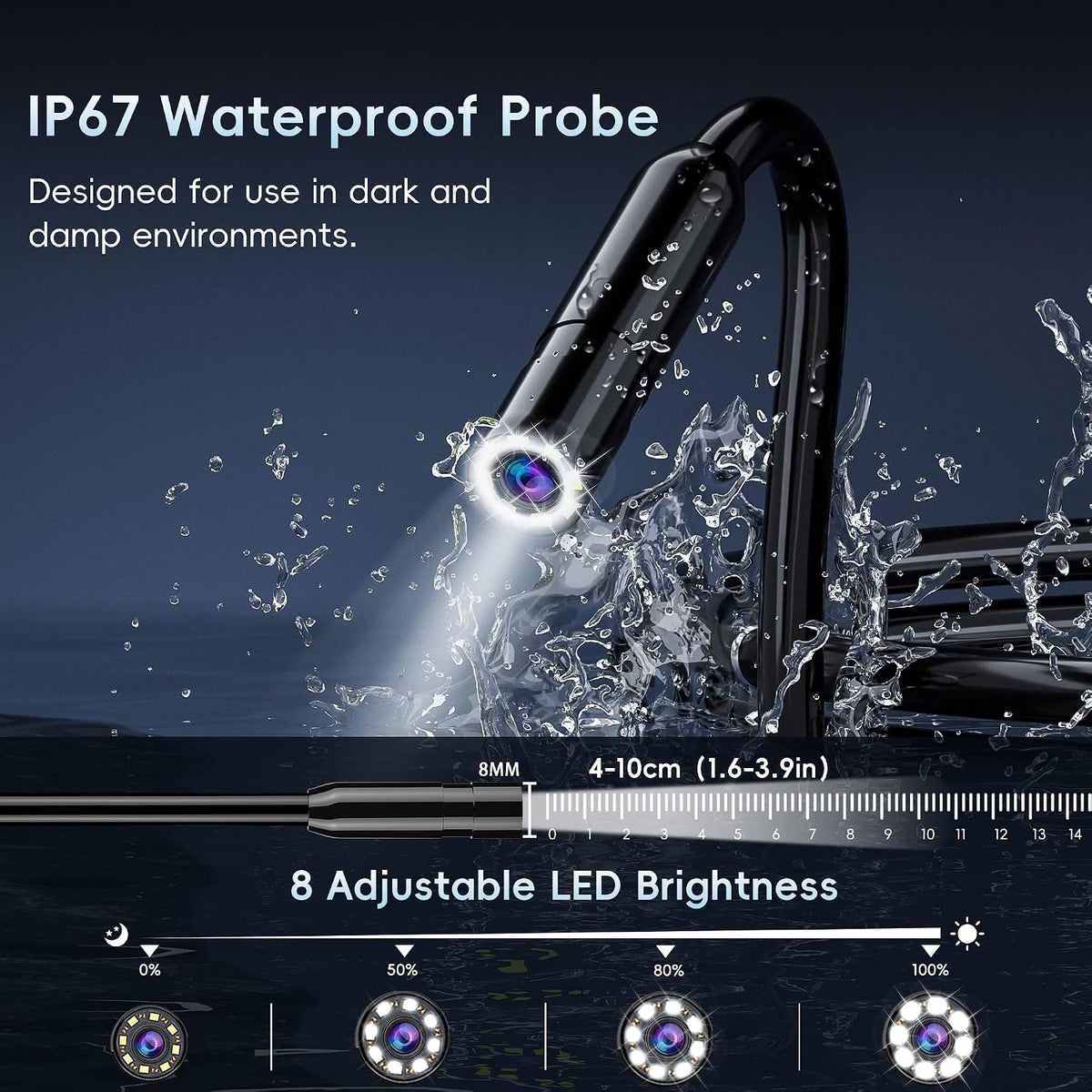 32.8FT Endoscope Camera with Light-1080P HD Borescope Inspection Camera | IP67 Waterproof Sewer Tools with 8 Adjustable LEDs,Snake Cameras with 4.3" IPS Screen for Plumbing & Automotive Engines