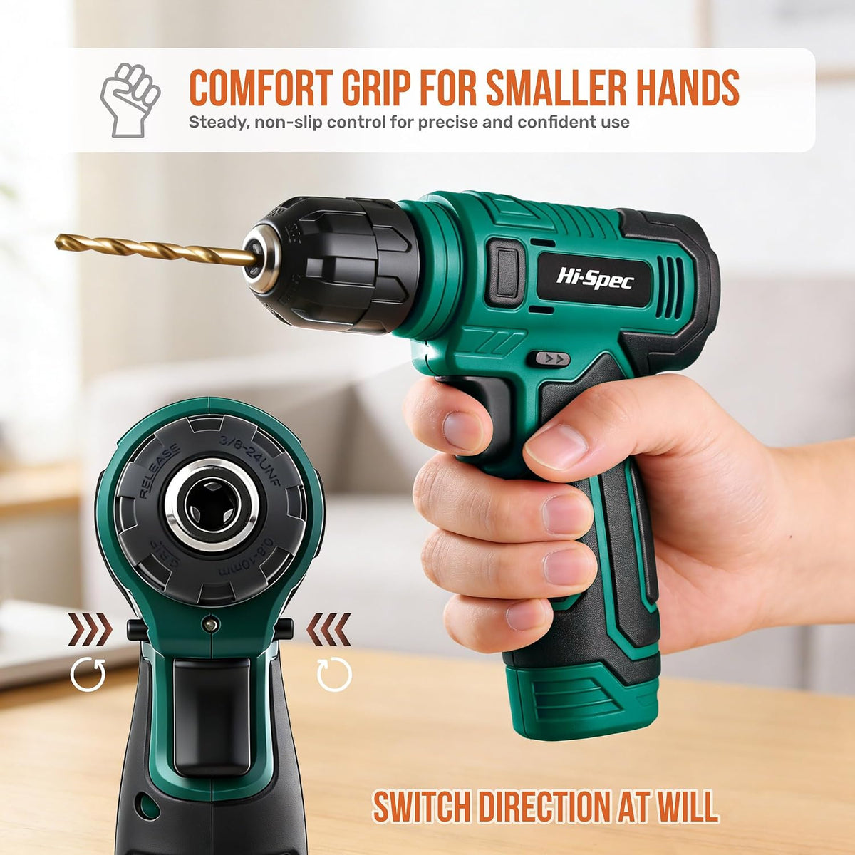Hi-Spec 8V USB Power Drill Driver Bit Set with Hanging Kit for DIY, Green | faster bit changes, labeled storage, cleaner drilling and driving, portable case, workshop-ready layout, organized storage