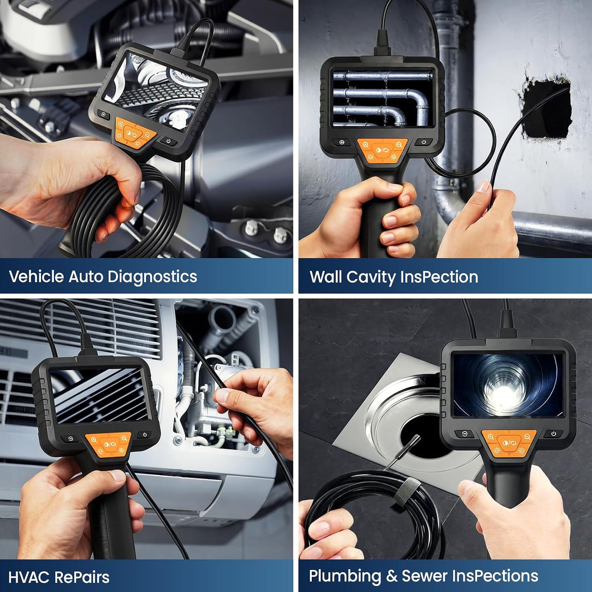 32.8FT Endoscope Camera with Light-1080P HD Borescope Inspection Camera | IP67 Waterproof Sewer Tools with 8 Adjustable LEDs,Snake Cameras with 4.3" IPS Screen for Plumbing & Automotive Engines