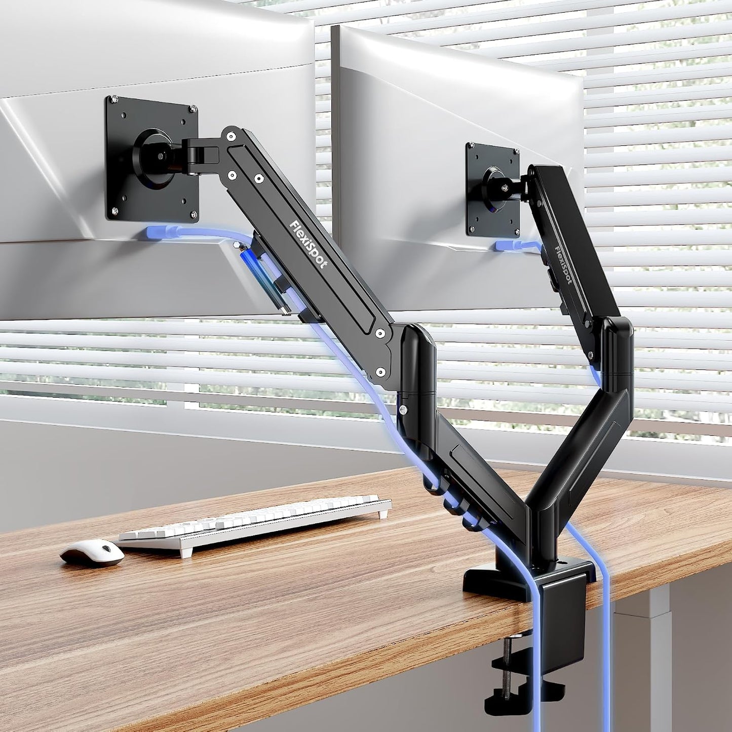 Flexispot Dual Monitor Arm, 17-32 Inch Monitor Mount up to 19.84 lbs, Fast Install VESA Mount for Home Office Gaming, Full Adjustable Gas Spring with C-Clamp and Grommet Base, Black