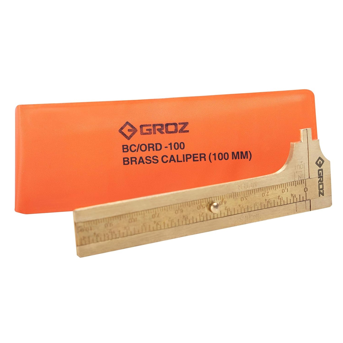Groz 01304 4-Inch Pocket Brass Caliper, Inside & Outside Measurements, Non-Magnetic, Dual Imperial/Metric Graduations for Mechanics, Hobbyists, EDC