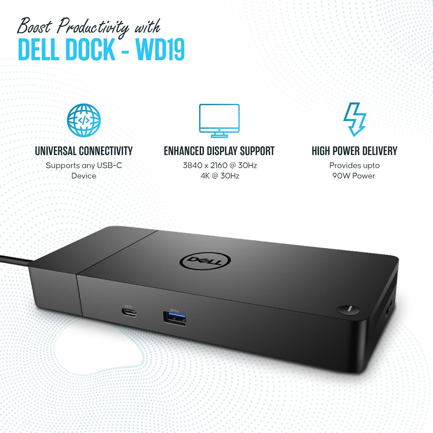 WD19 Dell Docking Station - Dual Monitor USB-C Dock with 180W & HDMI Cable | VGA & Mini DisplayPort Support, RJ45 Ethernet, Multiple USB 3.0/2.0 Ports, Audio Connectivity & One-Cable Workstation Setup