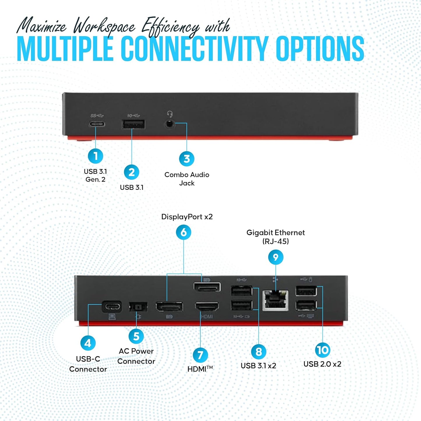 40AS0090US Lenovo Thinkpad Docking Station USB-C Gen 2-1 Year Warranty - Thinkpad Thunderbolt 3 Dock, HDMI, DisplayPort & USB C Cable - Universal Docking Station (Renewed) | 10Gbps USB Connectivity – Fast data transfer with multiple USB 3.1 Gen 2 ports
