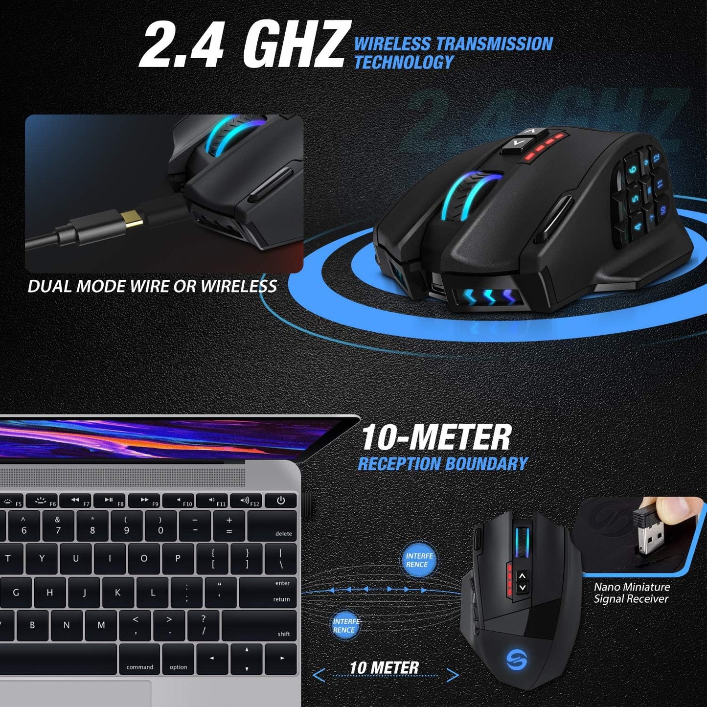 UtechSmart Venus Gaming Mouse RGB Wired, 16400 DPI High Precision Laser Programmable MMO Computer Gaming Mice