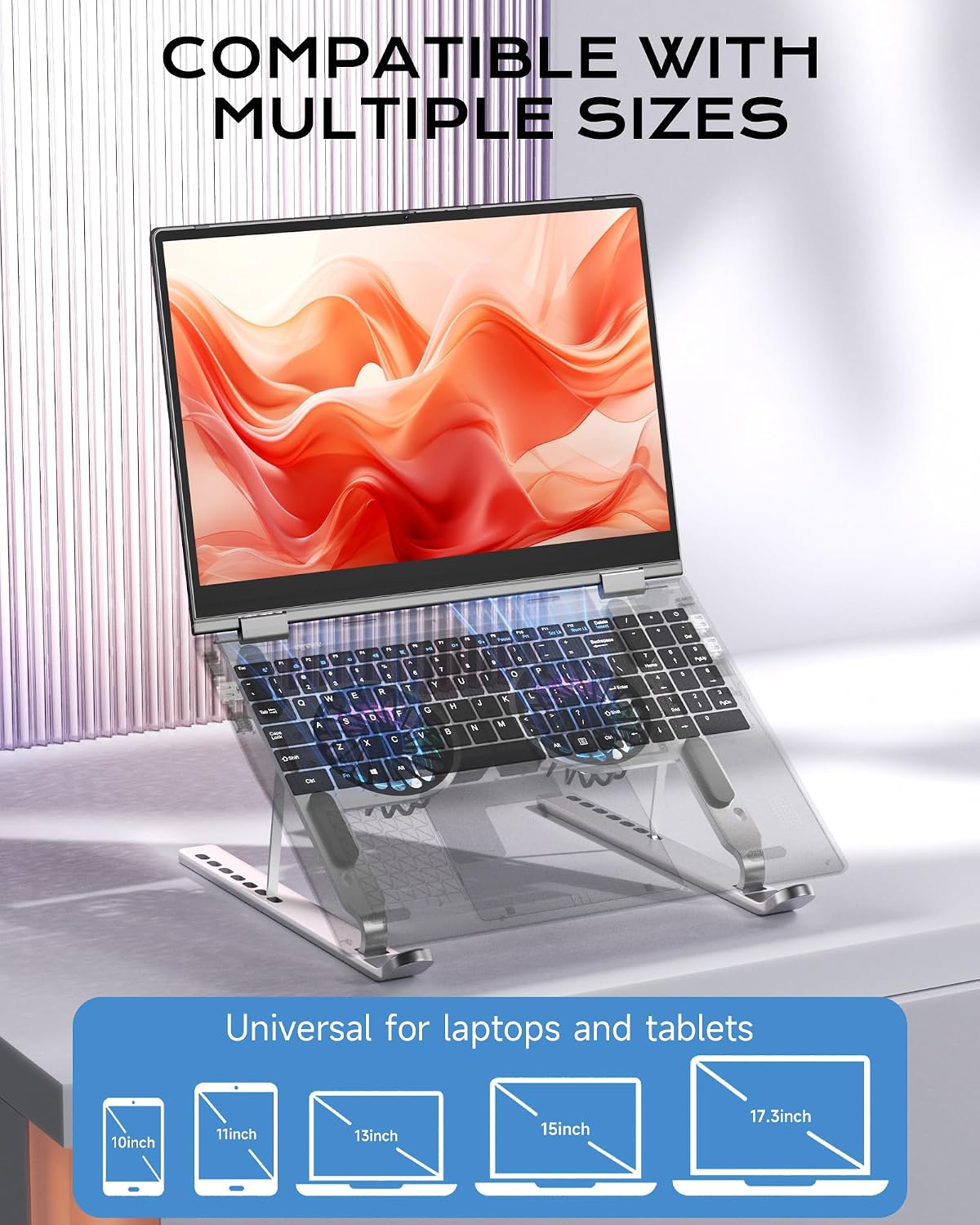 Laptop Stand with Open Cooling Design, Aluminum Notebook Stand with Height Adjustment, 10KG Capacity, for Gaming & Work, 10-17 Inch Compatible