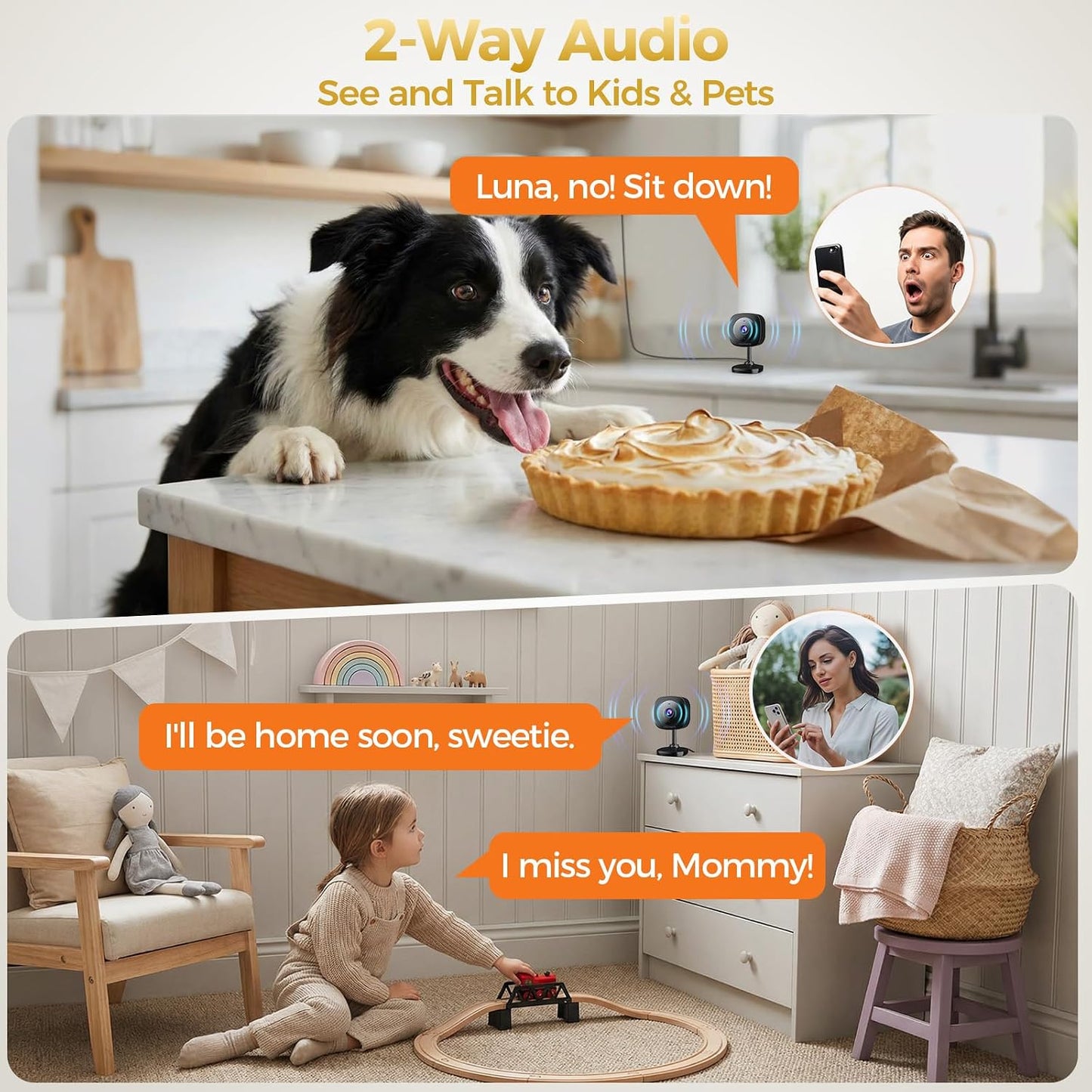 ZEEPORTE 2K Indoor Cameras for Home Security - Baby Monitor and Dog Pet Camera with Motion Detection, 2-Way Audio, Night Vision, Siren, Wired Security Camera - Works with Alexa and Google Home(2-Pack)