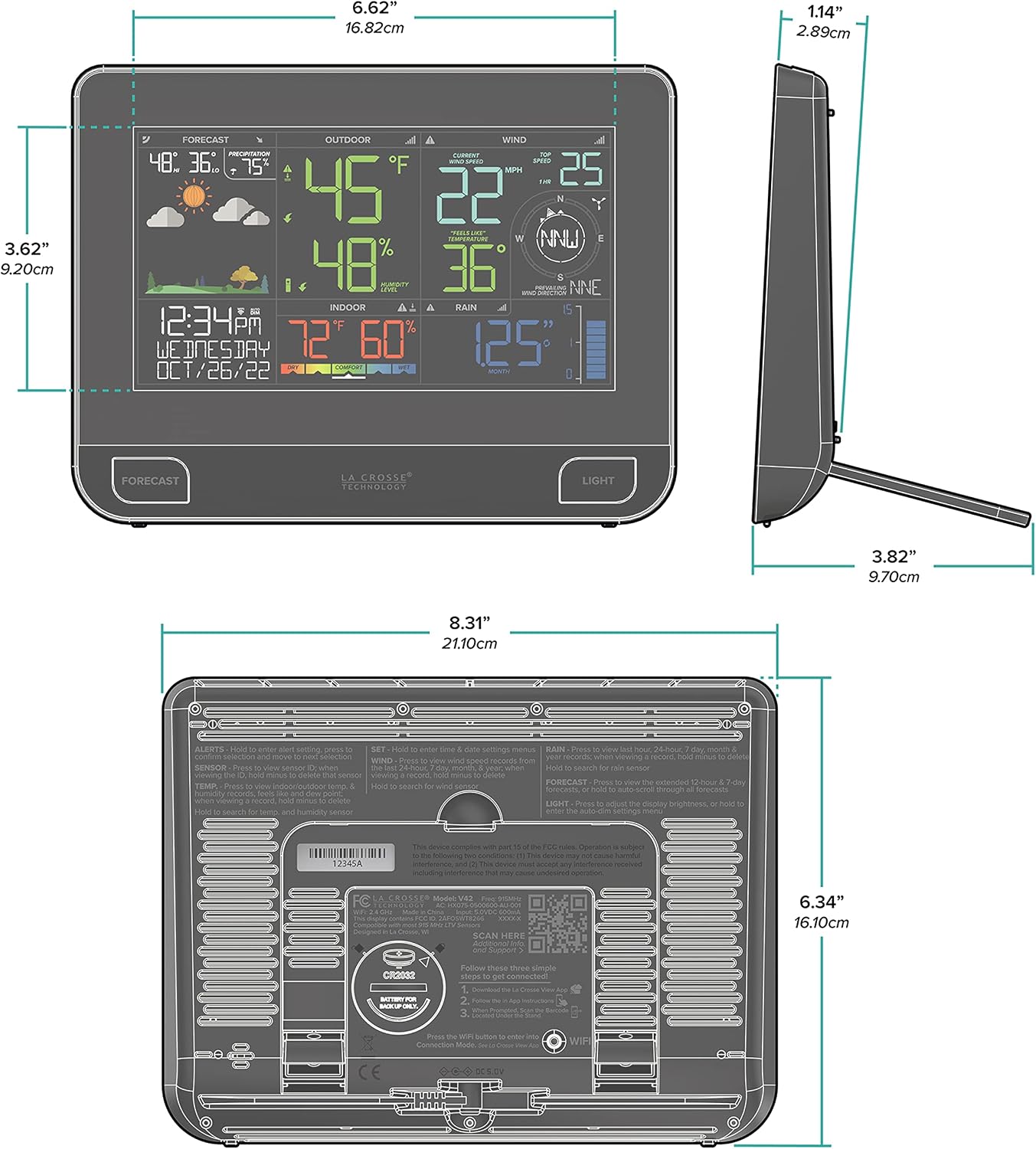 La Crosse Technology Professional Smart Wi-Fi Weather Station with Remote Monitoring (400 Foot Range), Wind and Rain Gauges, Temperature and Humidity Sensors, and Forecasting - V42-PRO-INT
