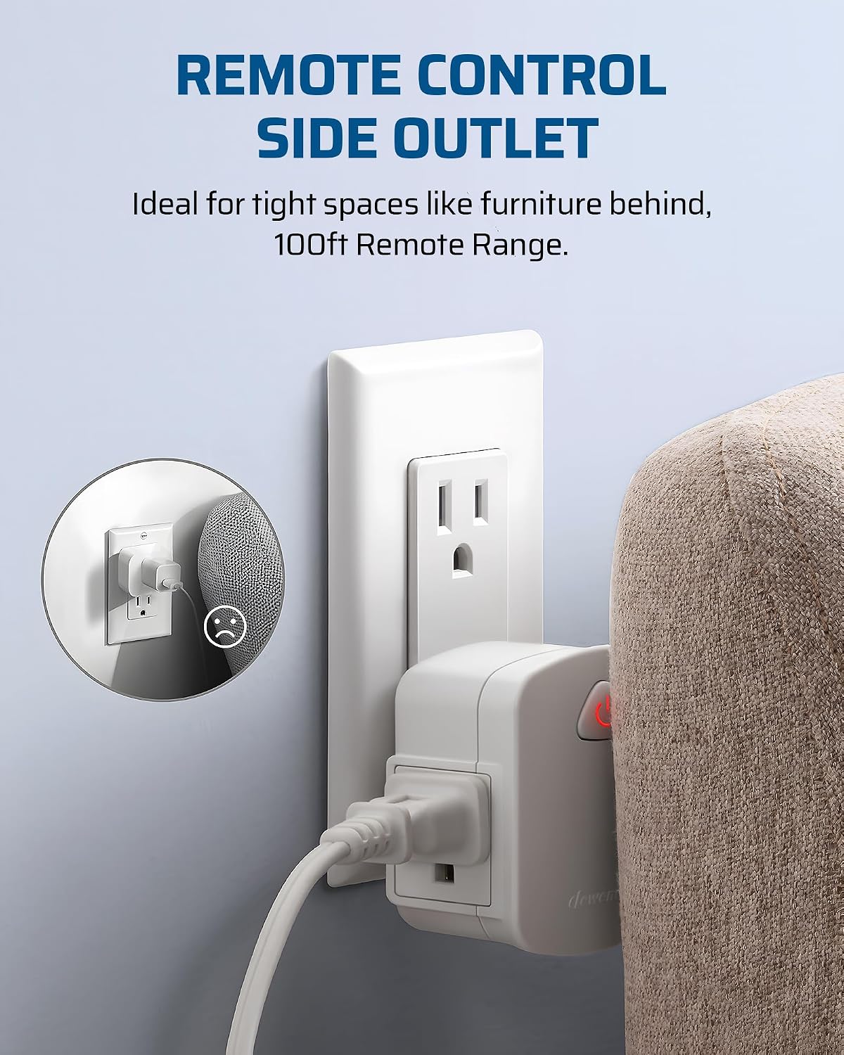 DEWENWILS Remote Control Outlet, Compact Side Plug | 15A/1875W, 100FT Long Range, Upgraded Version Wireless Remote Light Switch for Lamp, Household Appliances, ETL Listed, White