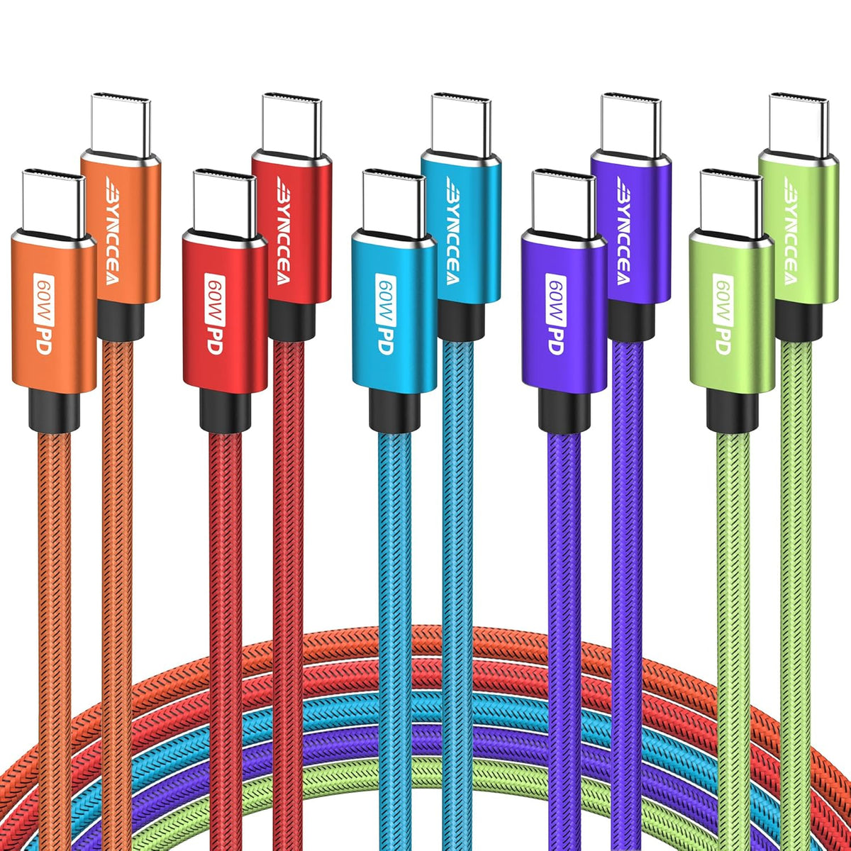 Bynccea 4-Pack USB C to USB C Cable 10ft C to C Cable Fast Charging C Cable, 60W(5A) Nylon Braided Type C Cables for Phone 17/16/15 Series Samsung S24/23