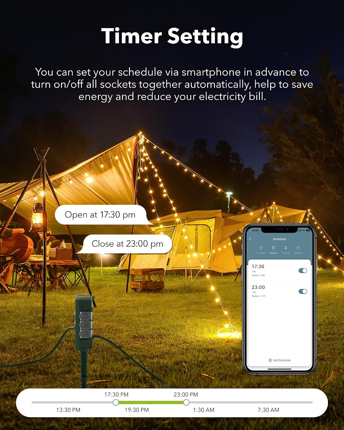 HBN Outdoor Smart Plug Timer,6 Outlets,WiFi Power Stake 6 Ft Cord