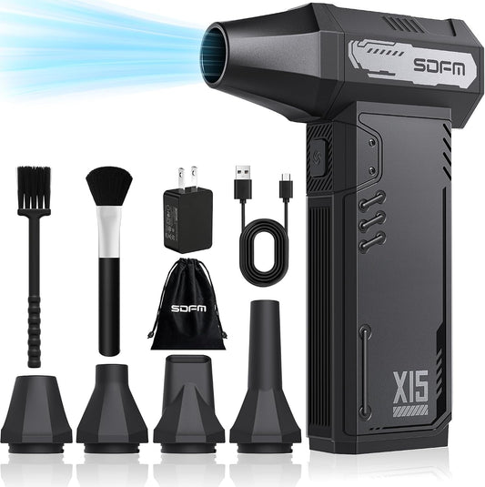 Compressed Air Duster,180,000RPM High Speed brushless Motor Mini Blower | 3-speed adjustable electric air duster with multiple nozzles , for cleaning car, keyboard, computer, home and outdoor.