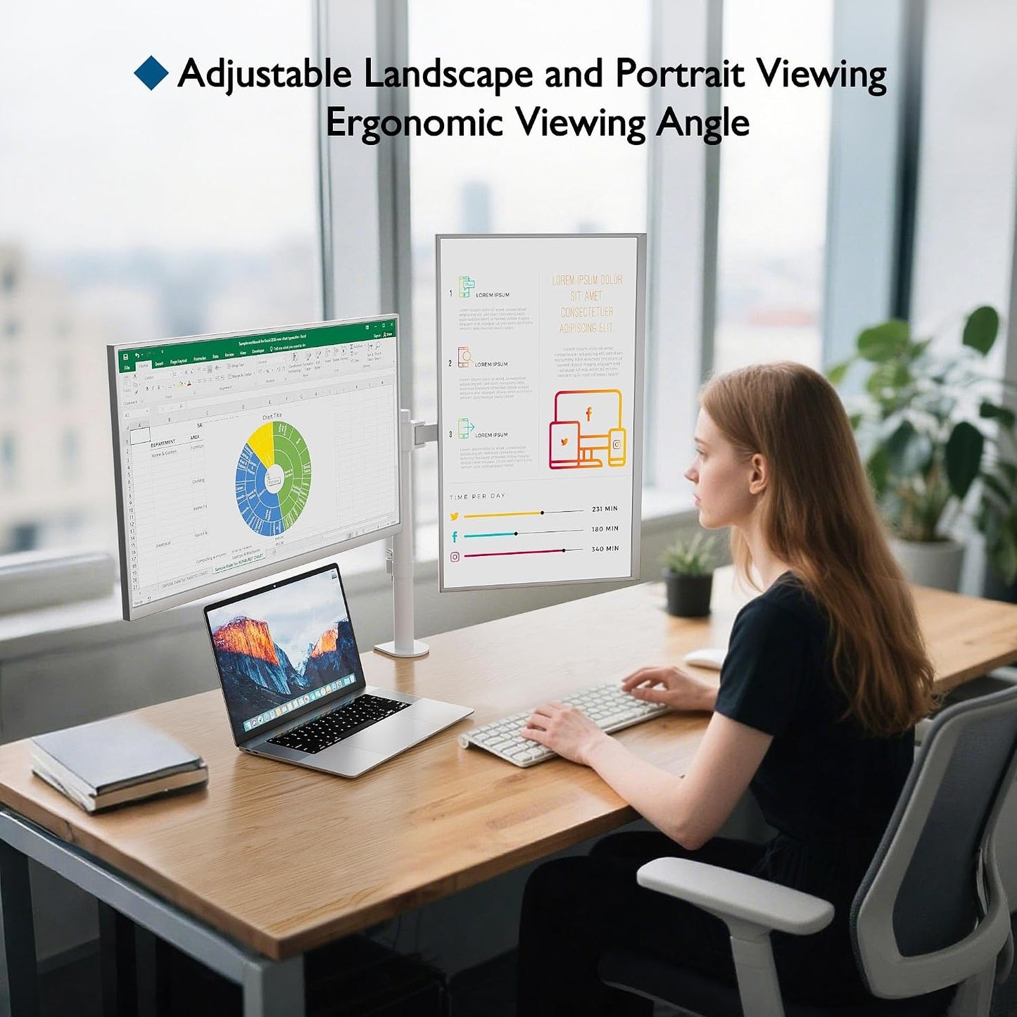 BONTEC Dual Monitor Desk Mount, 13-27 Inch, 22lbs, VESA 75x75/100x100,White | Full Motion Adjustable Stand, Heavy Duty Arms, C Clamp and Grommet Base, Cable Management for Flexible Screen Positioning