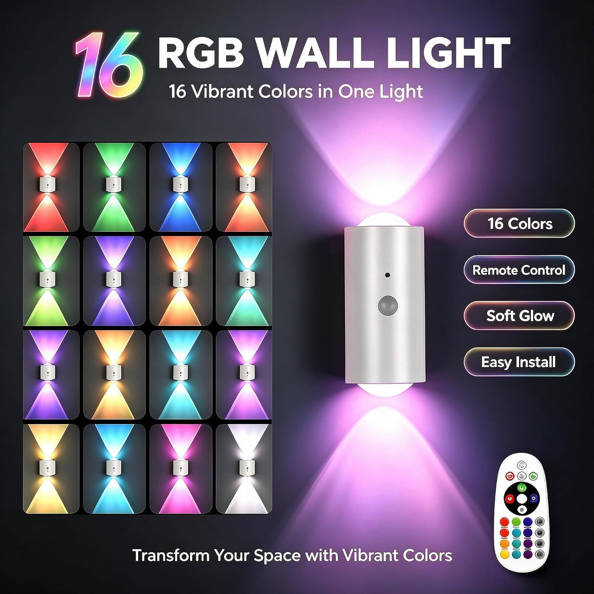 4 Pack RGB Dynamic Gradient Step Light, Rechargeable Motion Sensor LED Lamp