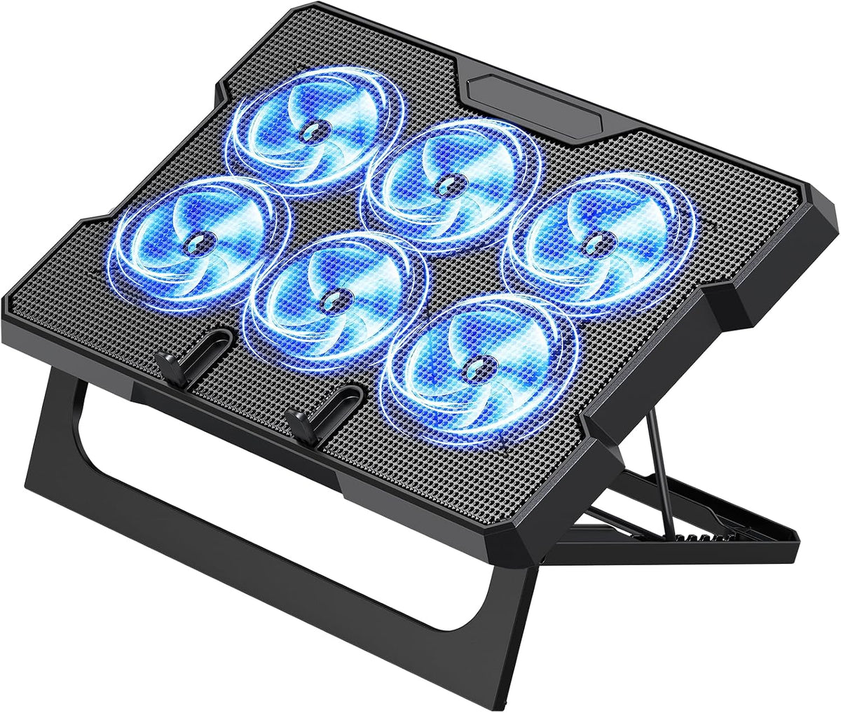 MOKURU Laptop Cooling Pad, Laptop Cooler with 6 Quiet Fans Up to 17.3 Inch Heavy Notebook Cooler Stand, 8 Levels of Tilt, Two Levels of Height Adjustable (Black)