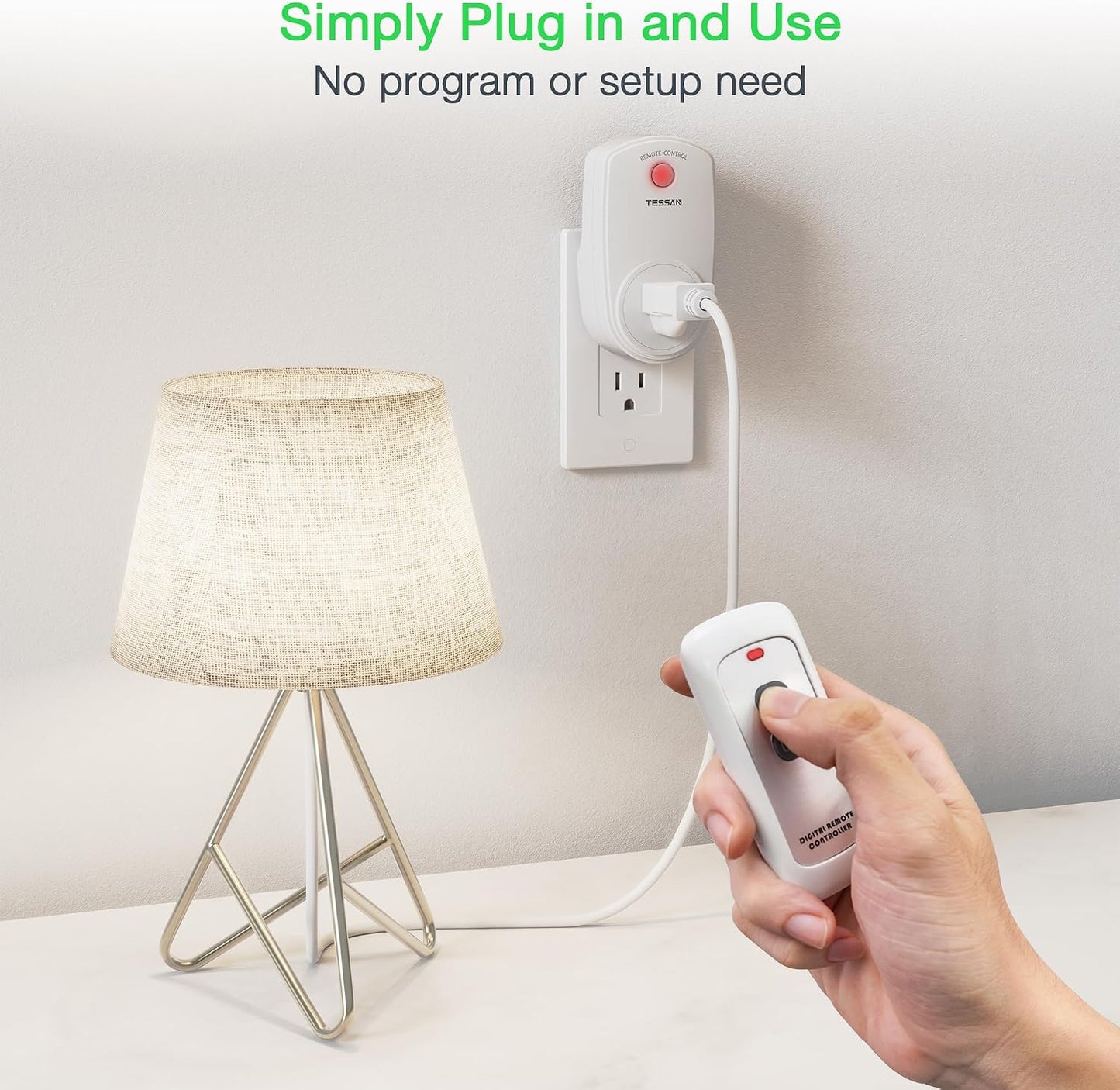 TESSAN Remote Control Outlet, Wireless Electrical Plug Switch, 100FT RF | Remote Light Switch, On Off Switch for Lights, Lamps, Fans, 100ft RF Range, 1200W, 1 Remote + 1 Outlet