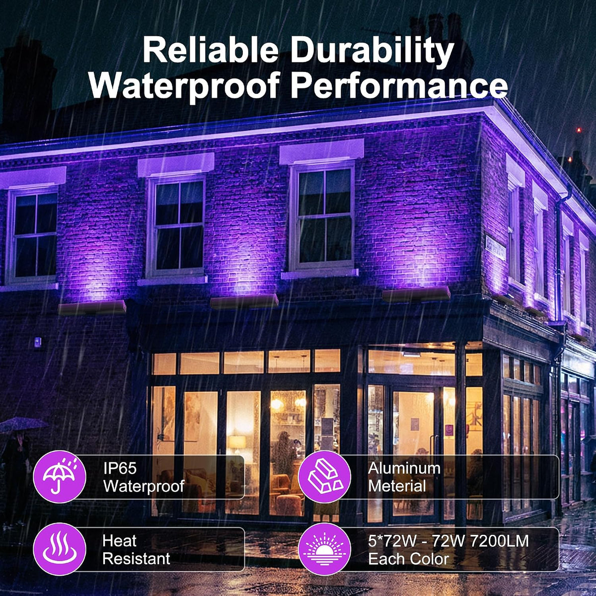 Smart Outdoor Color-Changing Flood Lights, RGBCW 360W Linkable LED Wall Washer with App & RF Control, 2700K-6500K Tunable White Dimmable, IP65 RGB Floodlight for House, Yard, Holiday Party