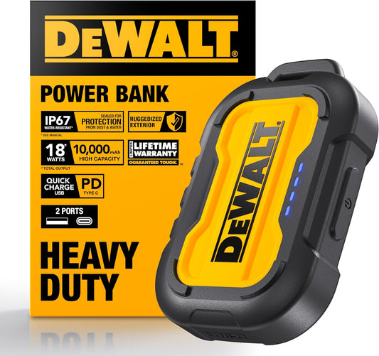 DEWALT Heavy Duty Portable Charger, Power Bank, Travel Worksite 10,000 mAh | Battery Pack with USB-C Port for iPhone 17/16 Plus Pro Max, iPhone 15/14/13, Samsung Galaxy