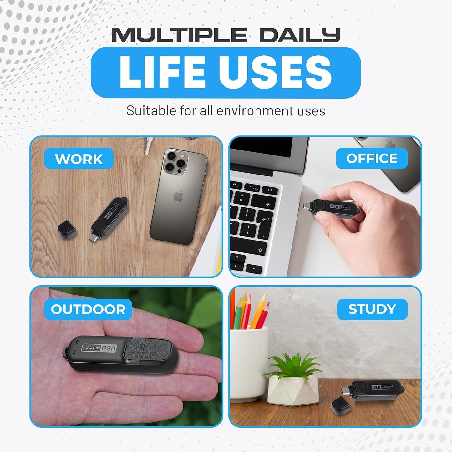 USB-C Audio Note Device for Meetings, Lectures, and Personal Notes, 288-Hour Storage, Easy Playback on PC and Mac, Compact Design with Magnetic Cap