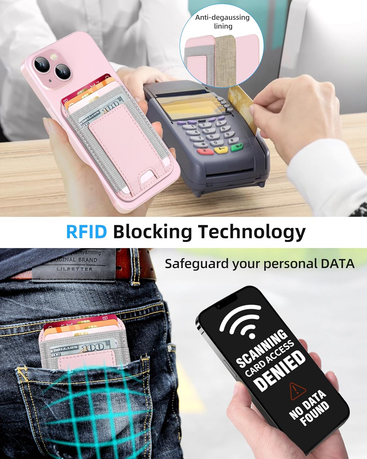 Upgraded for Magsafe Wallet, 7 Card Holder, RFID Blocking, Strongest Magnet | Magnetic Wallet for iPhone 17/16/15/14/13/12 Series, for iPhone Magsafe Wallet with 2 Card Slots, Vegan Leather, Baby Pink