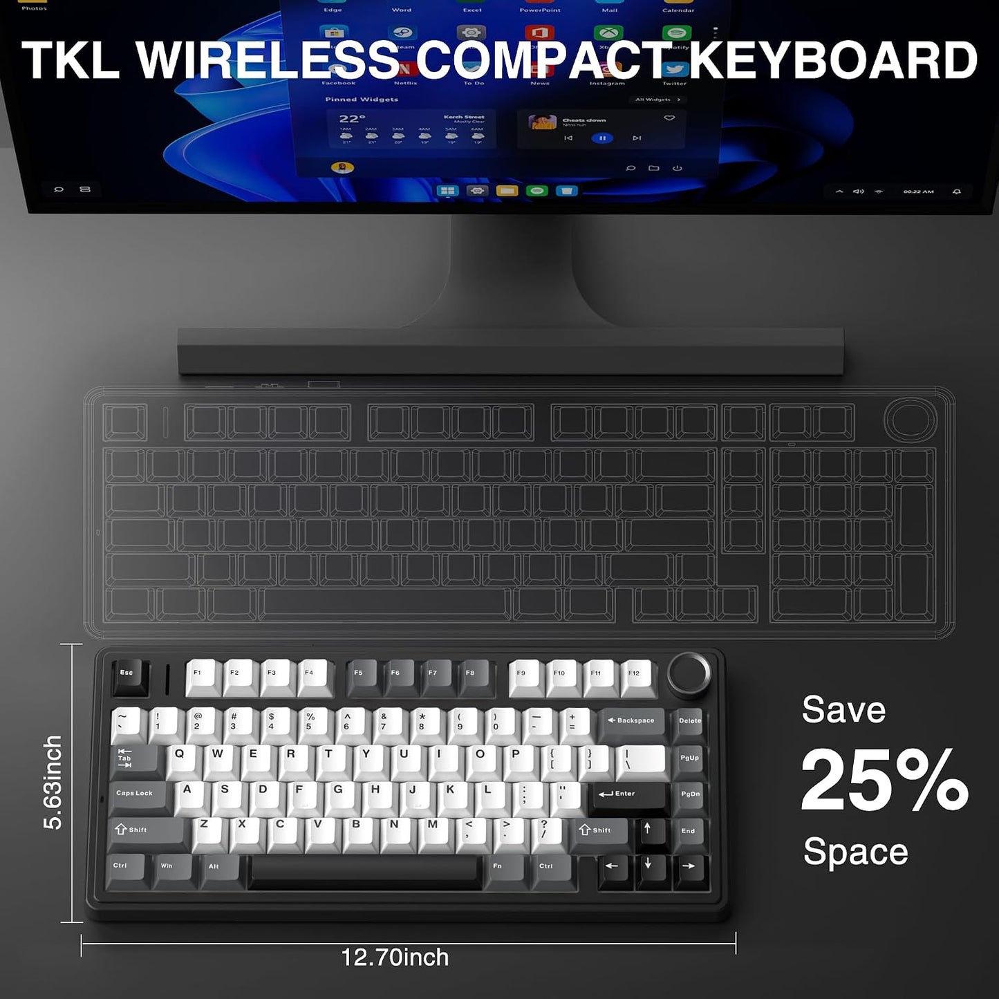 Aula F75 HE Wireless Gaming Keyboard Hall Effect Magnetic Switch Keyboard | 75% Gaming Keyboard with Rapid Trigger, 8K Polling, 0.01mm RT Adjustable Actuation, RGB Backlit, Hot-Swap Keyboard for Gamer