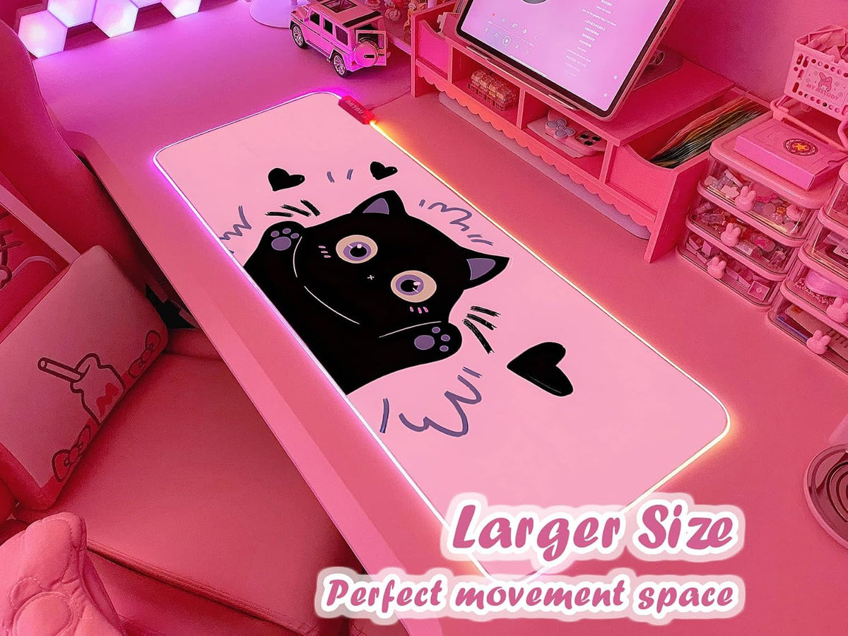 JMIYAV Pink RGB Gaming Mouse Pad 31.5x12 Inch PC XL Large Extended Glowing Led Light Up Desk Pad Non-Slip Rubber Base Computer Cute Mousepad Mat Desk Accessories Gaming Setup Love Shock