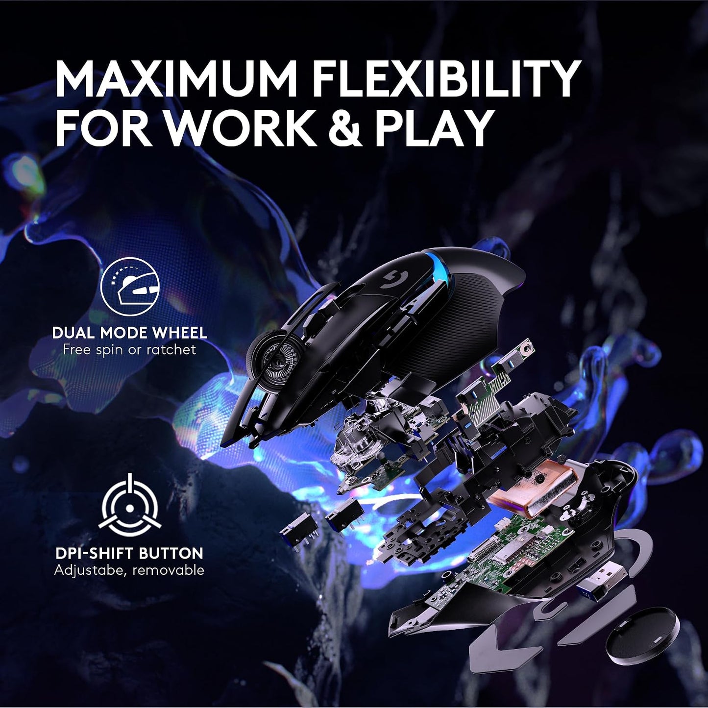 Logitech G502 X Plus Wireless RGB Gaming Mouse - Black | Optical Switches, RGB, 13 Buttons , Infinite Scroll Toggle, <130 hr Battery, USB-C, Wireless Charging Capable, for PC/MacOS
