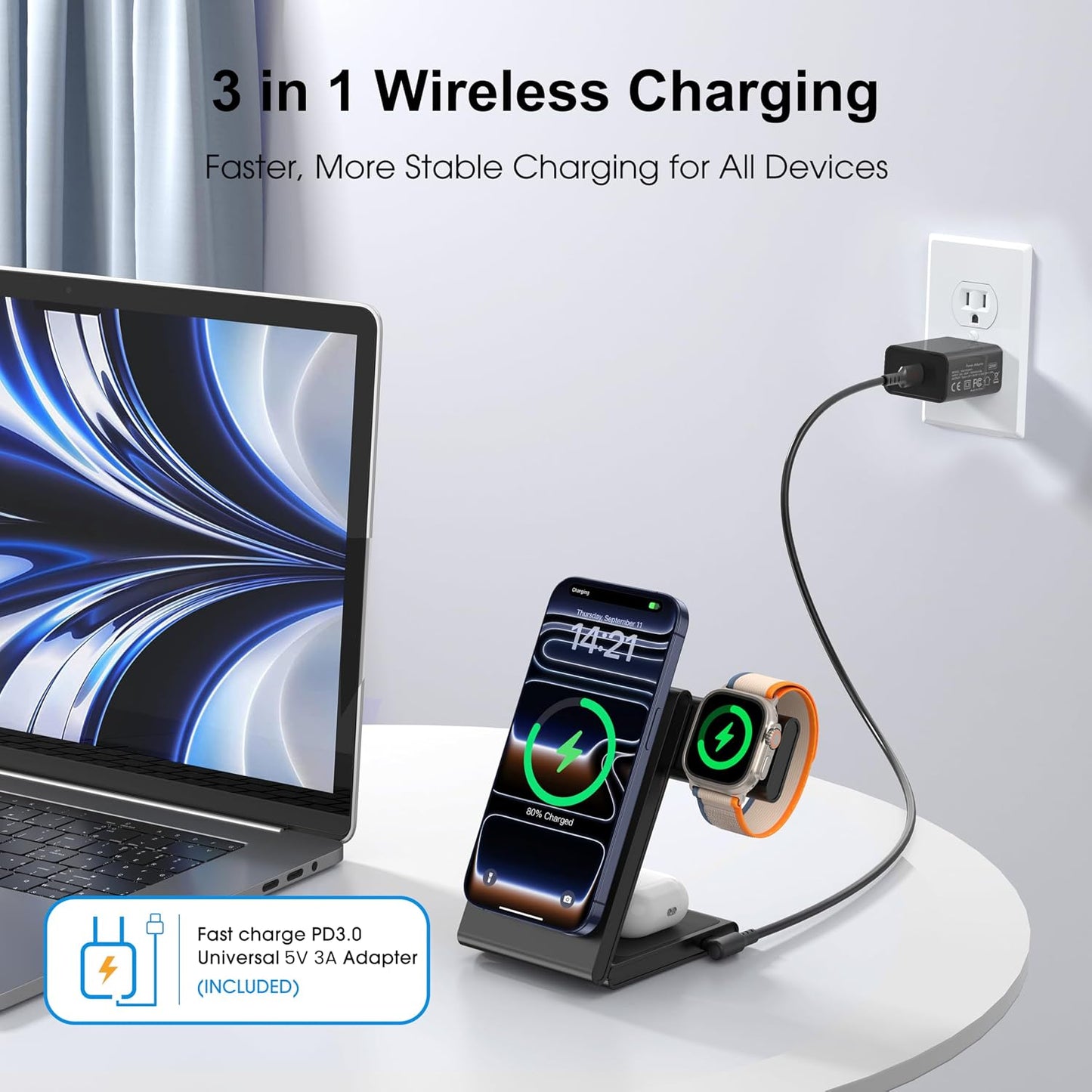 New Travel Foldable 3 in 1 Wireless Charging Station for Apple Magsafe Charger Stand,Fast Magnetic Wireless Charger Station for iPhone 17 Air 16 15 14 13 12 Series,Airpods Pro,Apple Watch Ultra