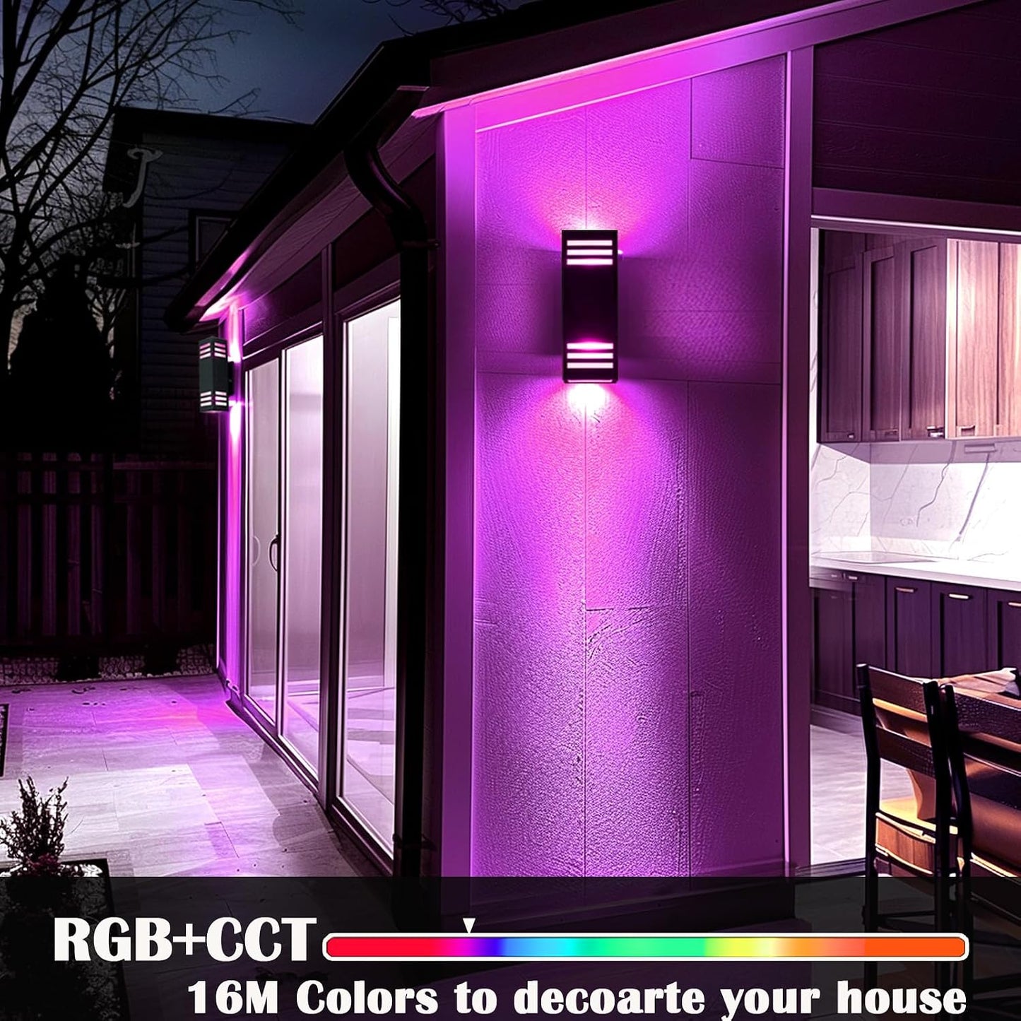 iYogaled RGB Smart Outdoor Wall Lights, 2 Pack Front Porch Light Fixtures, Square Color-Changing Wall Sconce with E26 Base, IP65 Waterproof Up and Down Lights with APP/Voice/Remote Control.
