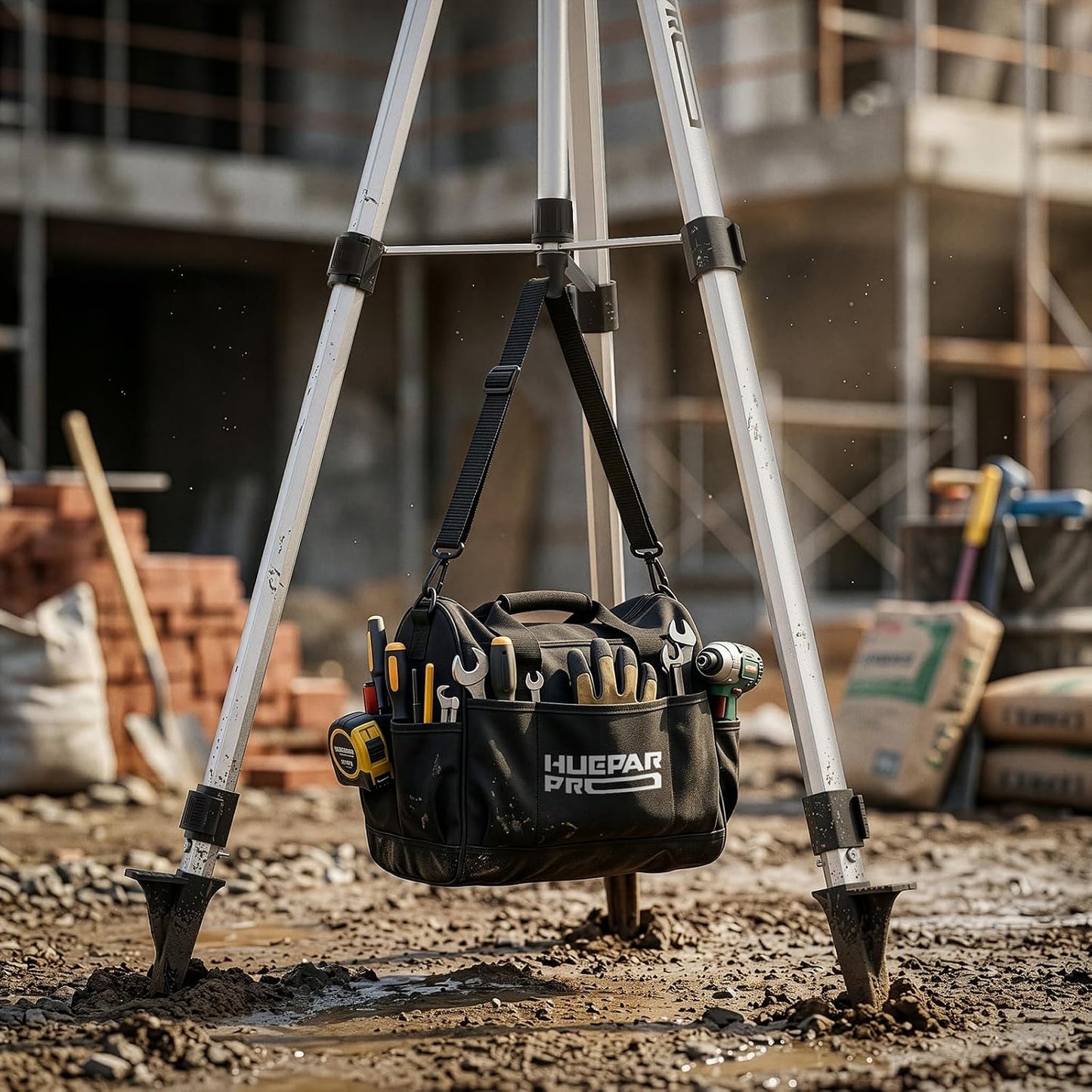 Huepar Pro PT250 100-Inch Laser Level Tripod, 1/4"-20 & 5/8"-11 Mounts | 40-100in Adjustable Height, Thickened Aluminum, Rubber/Spike Feet, 360° Pan, 90° Tilt, 5/8"-11 Adapter, Carry Bag