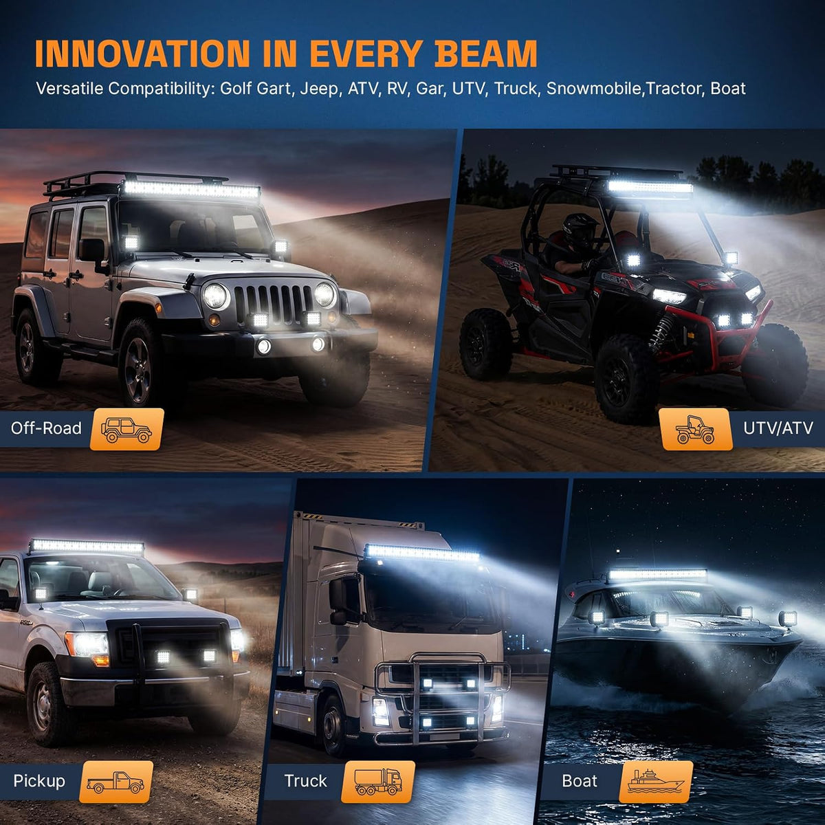 LED Light Bar Kit, 32Inch 585W Ultra Slim Double Row Light, 4PCS 72W Cube Light with Wiring Harness, Off Road Accessories Fog Lights for SUV ATV UTV Tractor Pickup Boat