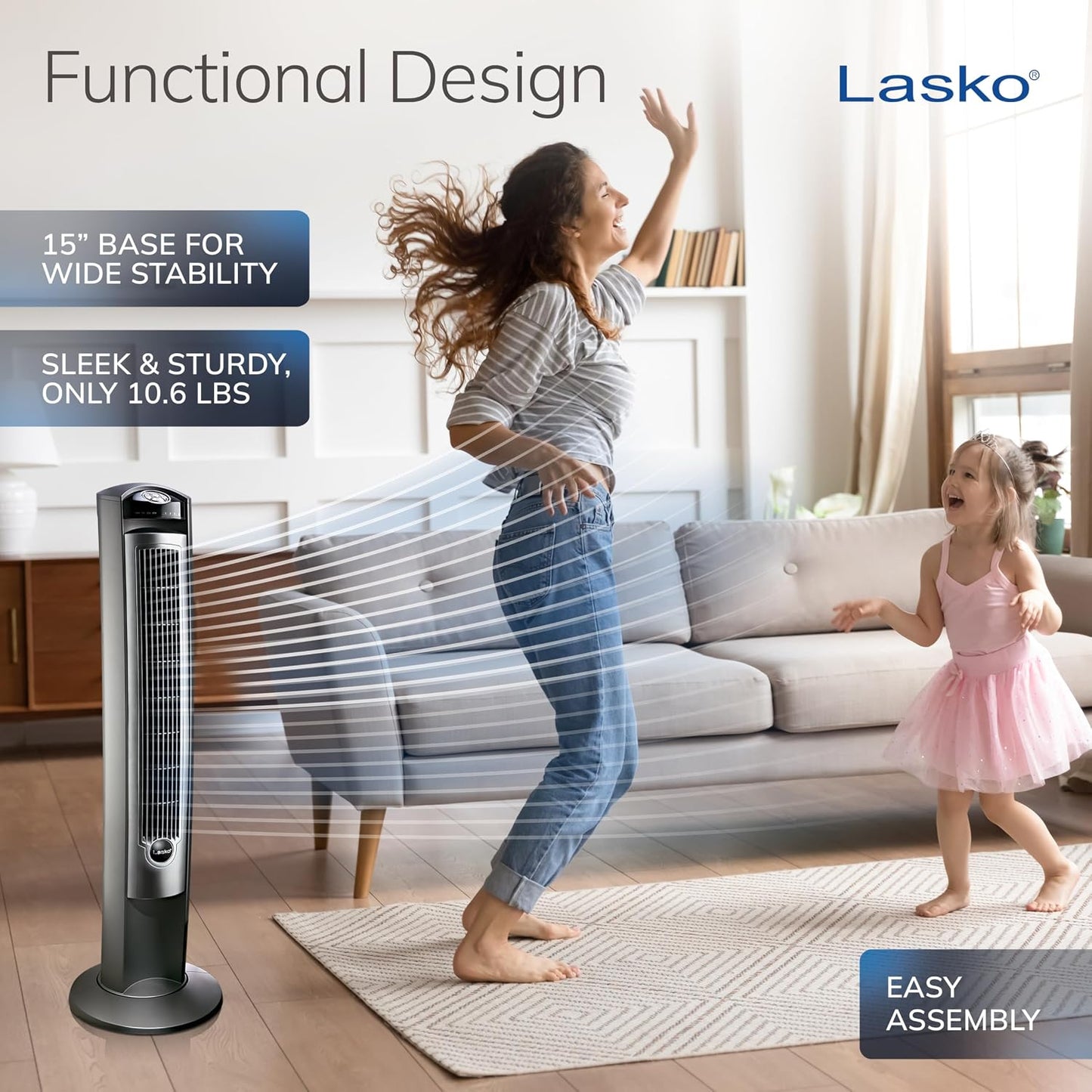 Lasko Oscillating Tower Fan with Remote - 42" - T42951 - Silver | Quiet Standing Fan for Bedroom, Office, and Home, 3 Speeds, Timer, Powerful Cooling Air, Nighttime setting, Space-Saving