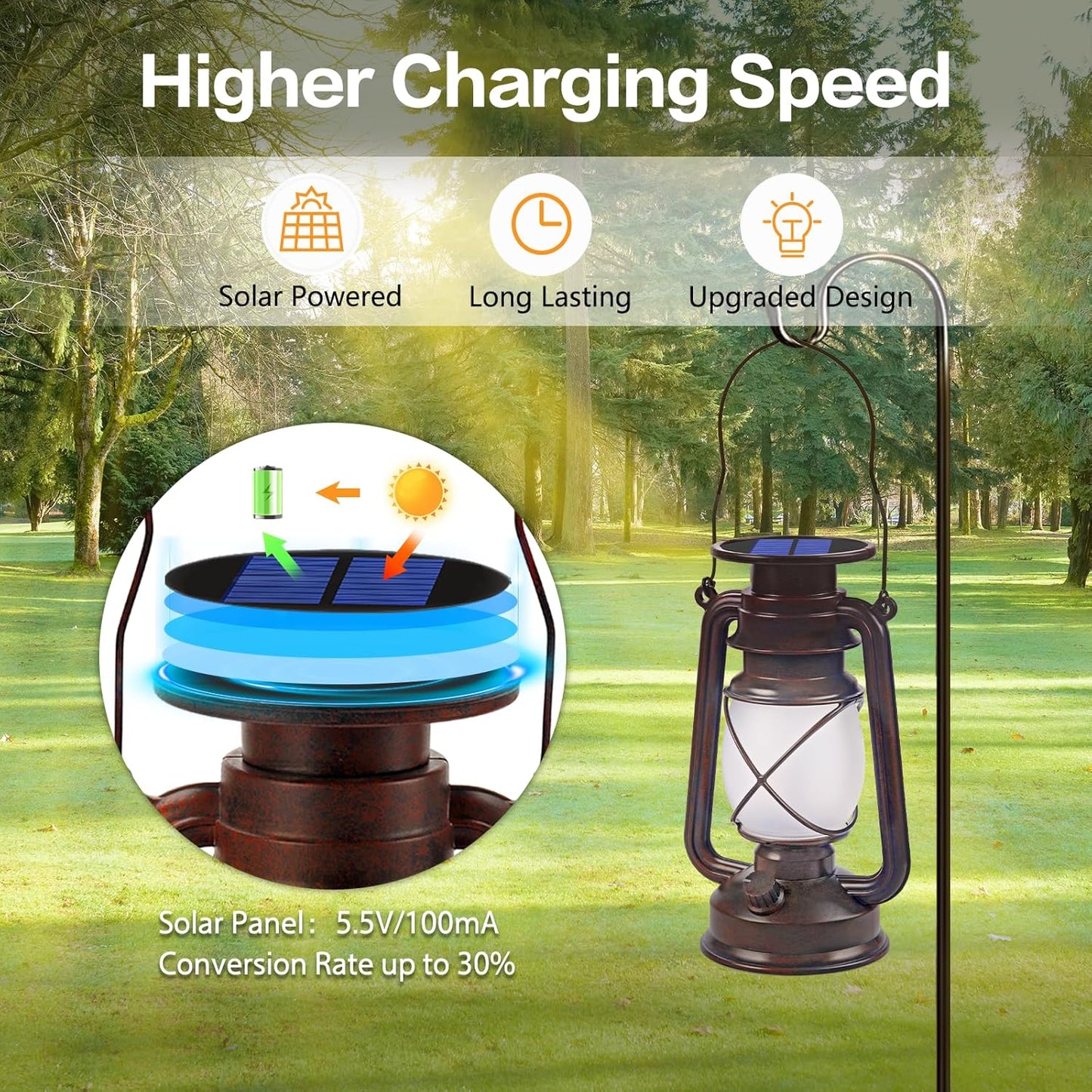 Solar Lanterns Outdoor Waterproof, 2 Pack Bronze Flickering Flame Lights | Vintage LED Hanging Lantern, Outdoor Decorative Lights for Patio, Porch, Garden, Yard, Pathway, Camping