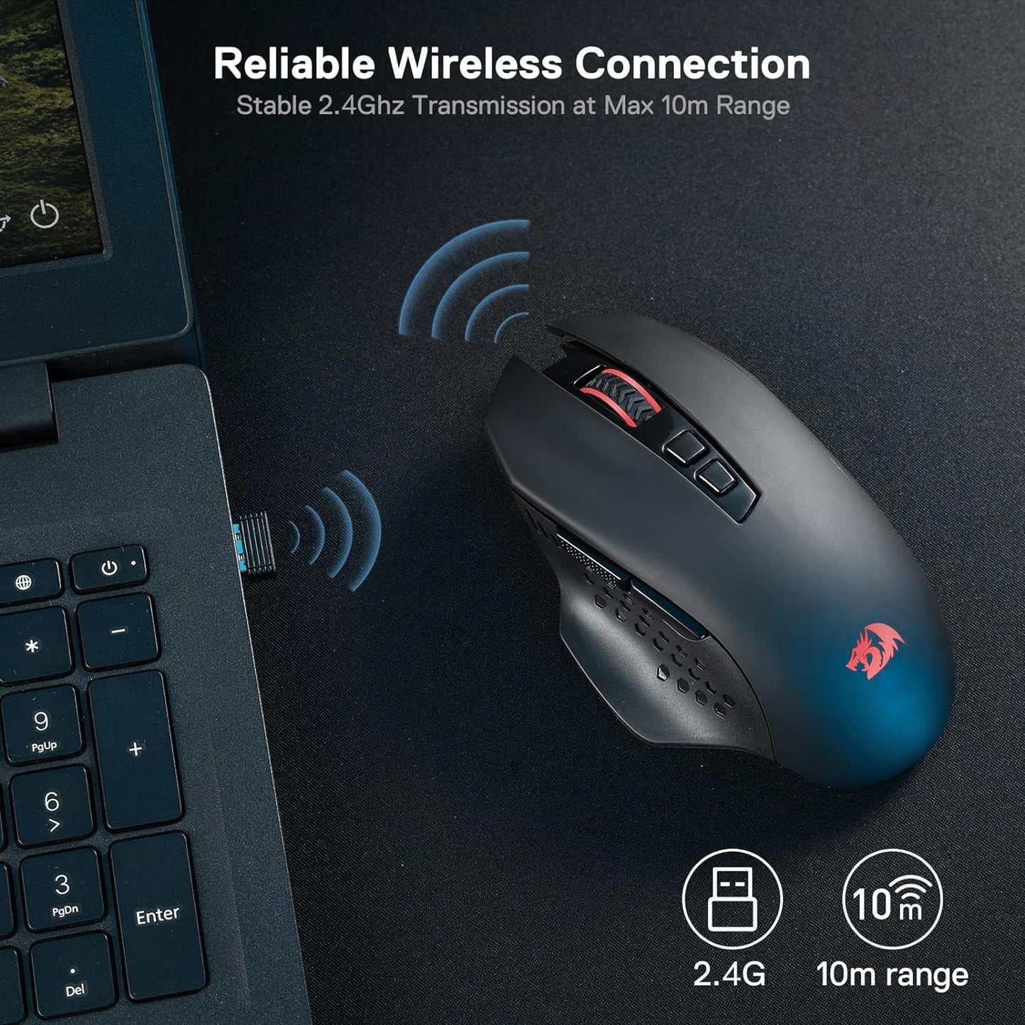 Redragon M656 Wireless Optical Gaming Mouse 4000 DPI Remapping Keys | Cable-Free 0 Delay, Smooth Precise Tracking, Custom Macro Keybinds, Ergonomic Grip Body Comfort