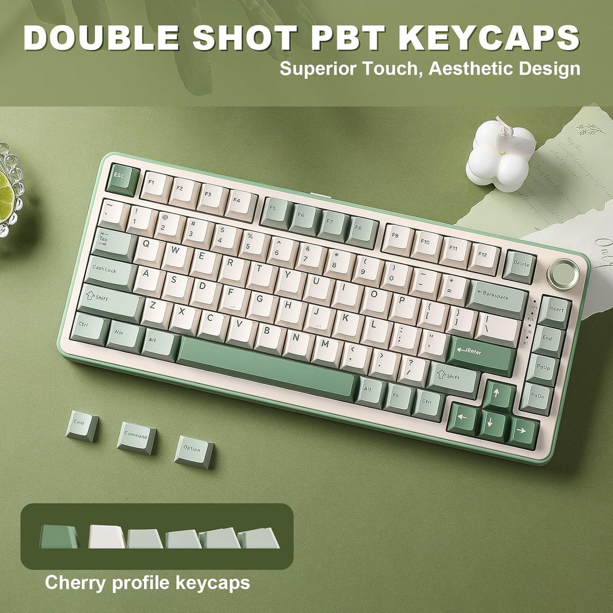 YUNZII B75 PRO 75% Wireless Mechanical Keyboard(Matcha Green,Cocoa V2) | Hot Swap Keyboard with Knob, Gasket Mount, Creamy Pre-lubed Switch for Smooth Typing, BT/USB-C/2.4G, for Gaming