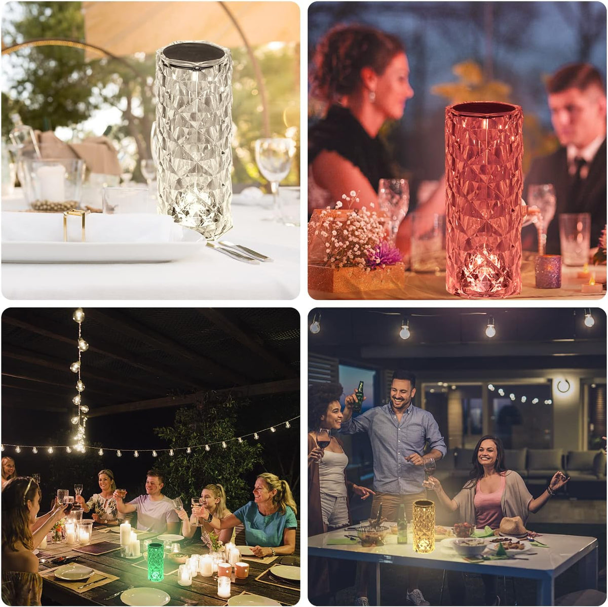 BGFHome 2 Pack Crystal Table Lamp 16 RGB Color Changing Rose Diamond Touch Lights, Protable Rechargeable Cordless Bedside Night Light with Remote, Aesthetic Room Decor Gift for Bedroom, Party, Dinner