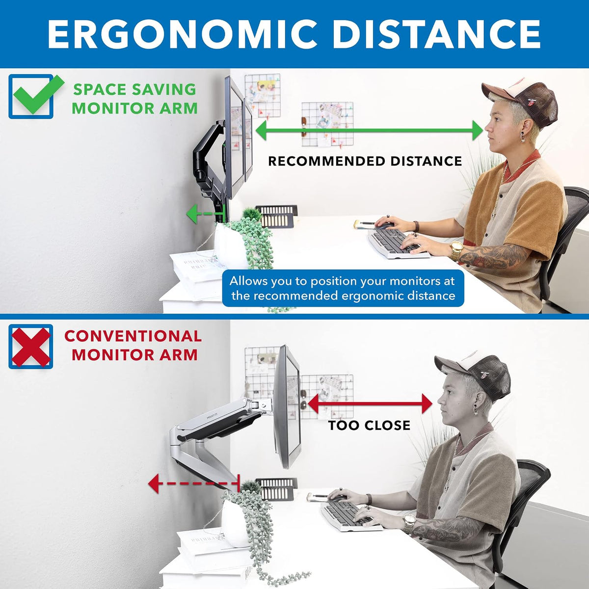 Mount-It Dual Monitor Arm Desk Mount, Low Profile Gas Spring, 17-32 in.