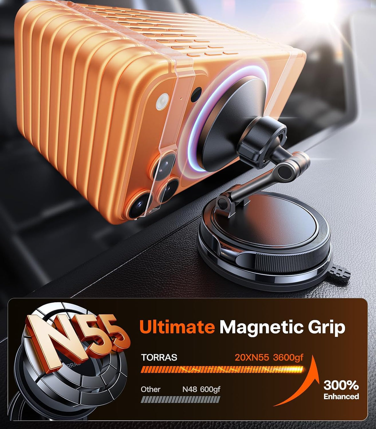 TORRAS 2026 Vacuum for Magsafe Car Mount【98+LBS Strongest Suction & Ultra Magnet】 Magnetic Phone Holders for Your Car, 360° Adjustable Car Phone Holder Mount for iPhone 17 Pro Max 16 15 14 13 12
