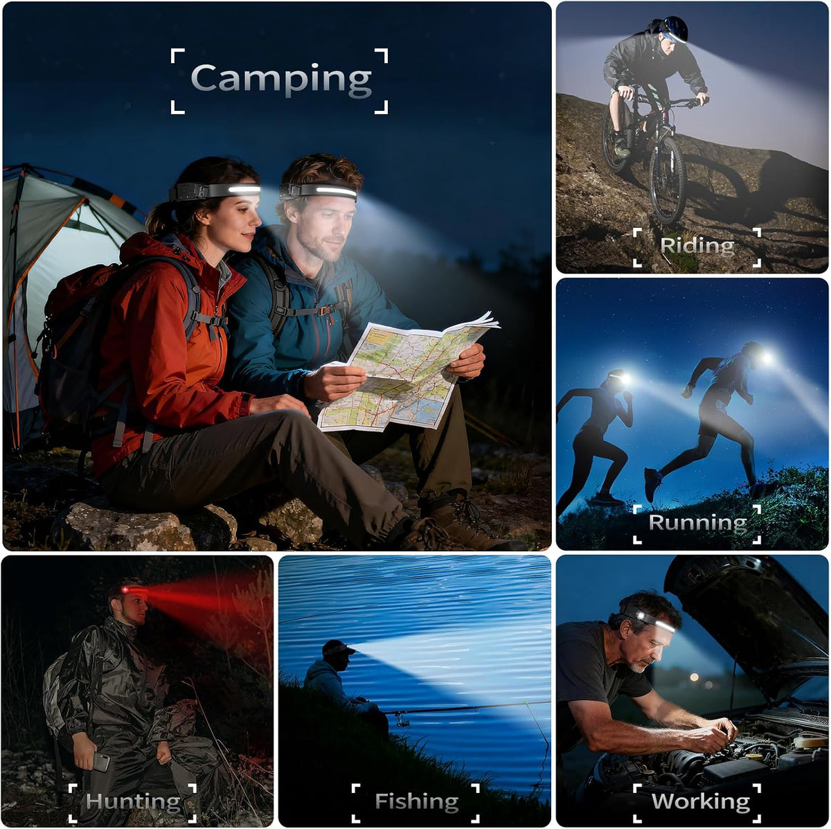 LHKNL Rechargeable Headlamp 2Pcs-230° Wide Beam Head Lamp,Hard Hat Light | White Red Light, 6 Mode, Motion Sensor, Long Lasting, Led Headlight Flashlight for Adults Camping,Hiking,Running
