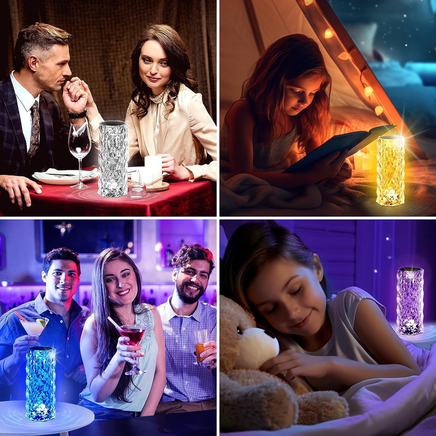 2 Pack Crystal Table Lamp, Remote and Touch Control Rose Wave Lamp, RGB Color Changing Night Light, Dimmable, USB Rechargeable Decoration Ambient Lighting for Dinner/Bars/Game Room/Living Room/Bedroom