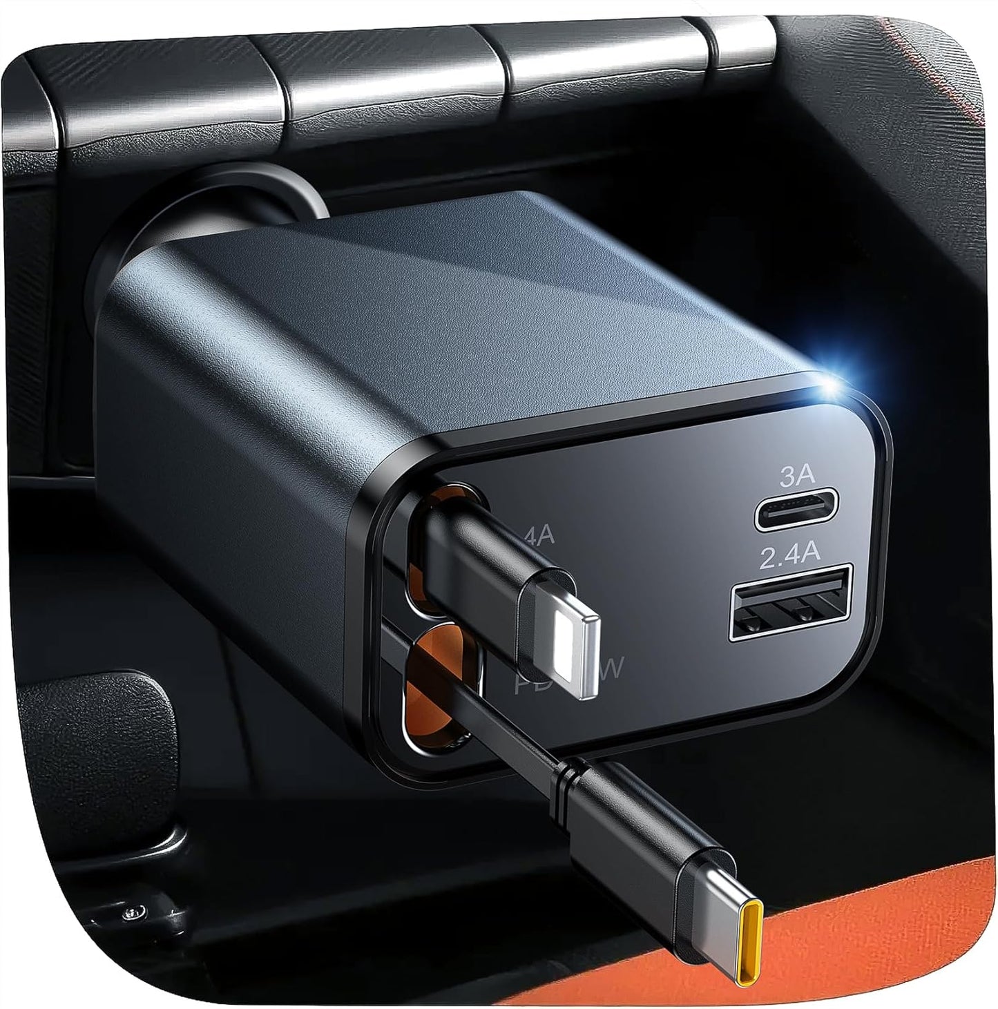 Retractable Car Charger,75W Fast Charger USB C Car Truck Accessories | Cigarette Lighter Adapter, Car Accessories, Birthday Gifts for Men Women Dad Mom Husband, for iPhone 15/16/17 Pro/17 Pro Max