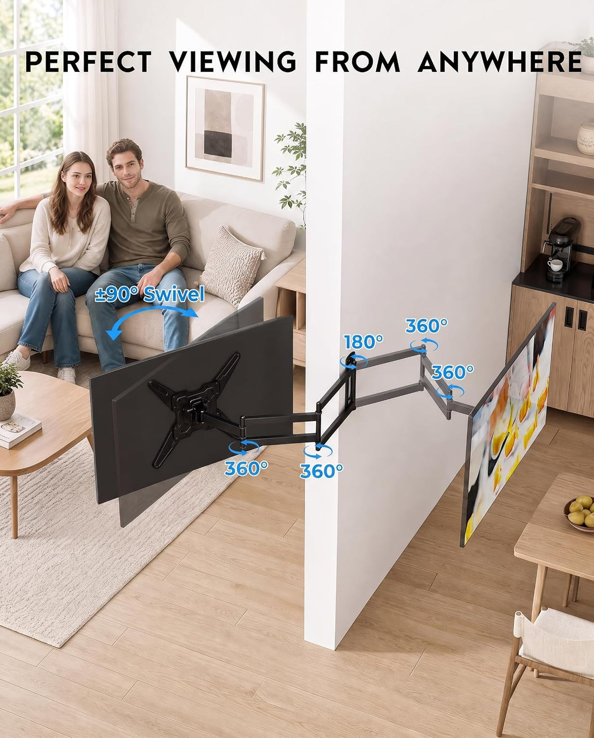 BONTEC Long Arm TV Wall Mount, Full Motion, 37.4" Extension for 26–65" TVs