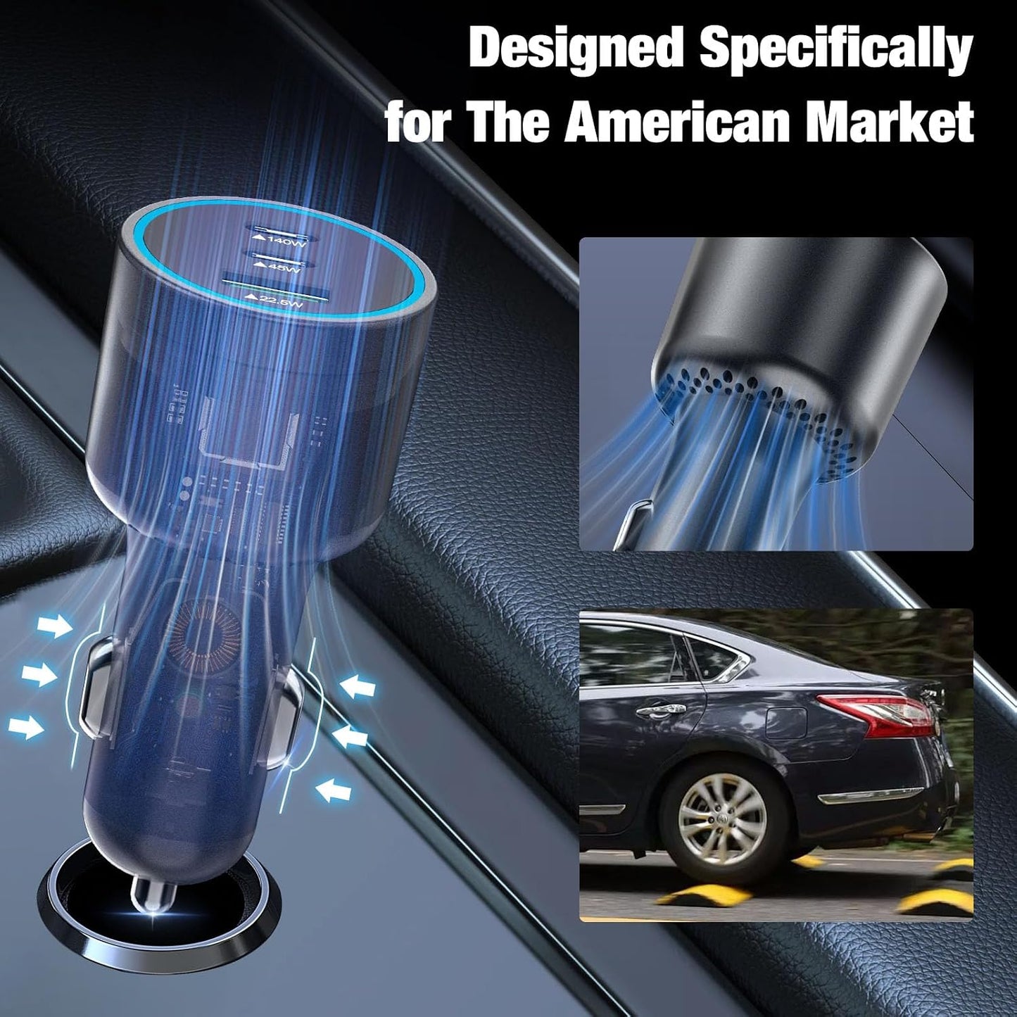 140W USB C Car Charger Super Fast Charging for iPhone 17/MacBook Pro/Laptop | for 17 Pro Max/Samsung S26/S25/MacBook Air/ThinkPad/HP Notebook/Chroemebook,PD3.1 140W/100W/PPS 45W,3.3ft Type C E-Mark Cord