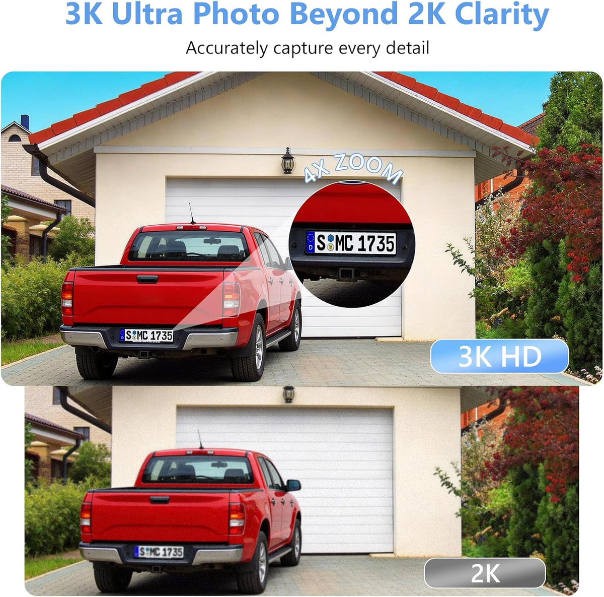 5MP 3K Window Security Camera, Full Color Night Vision, WiFi, Gray