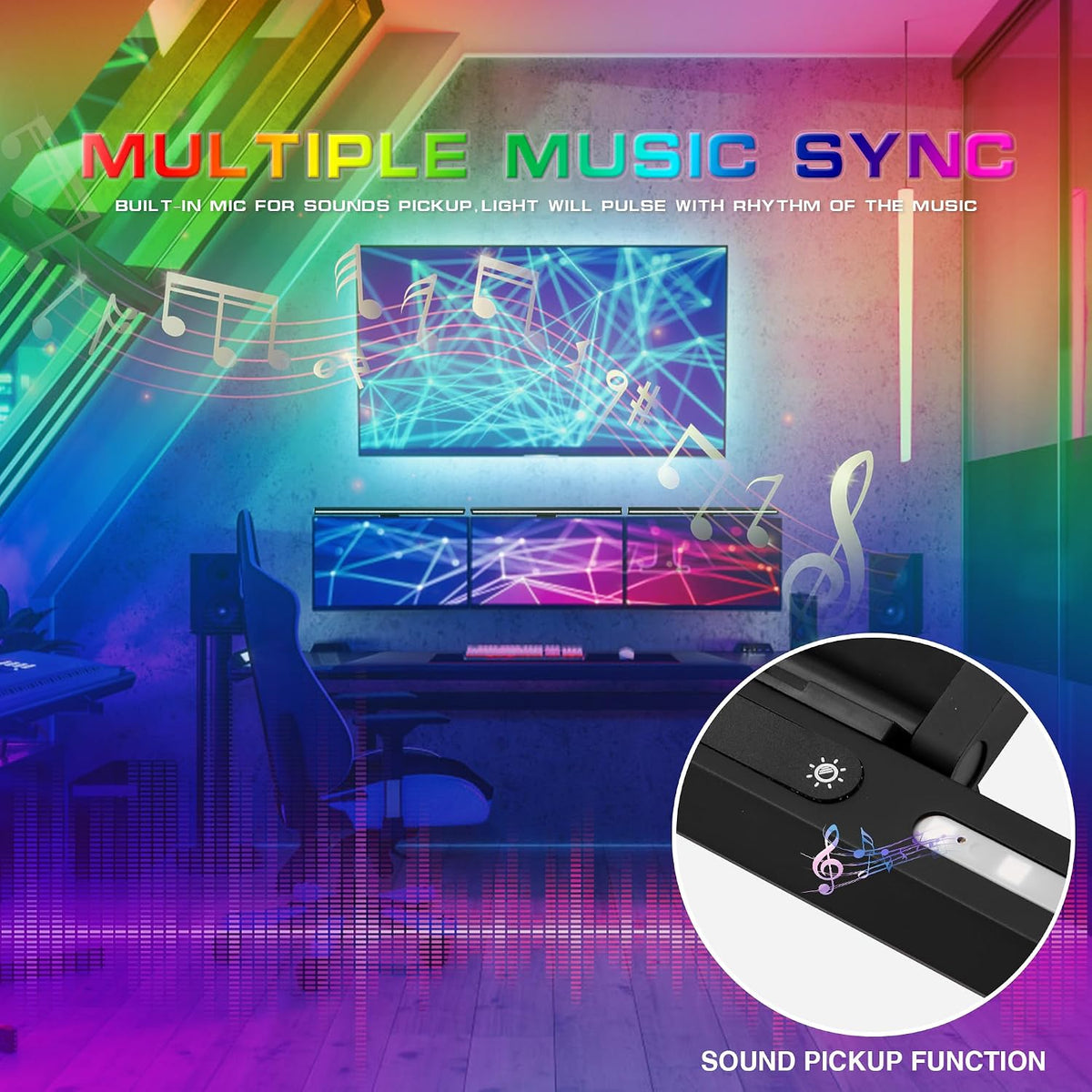 Monitor Light Bar with RGB Backlight, 3 Color Temperatures & Stepless Dimming, Music Sync LED Screenbar with Touch Control Button for Over Computer Screen Office