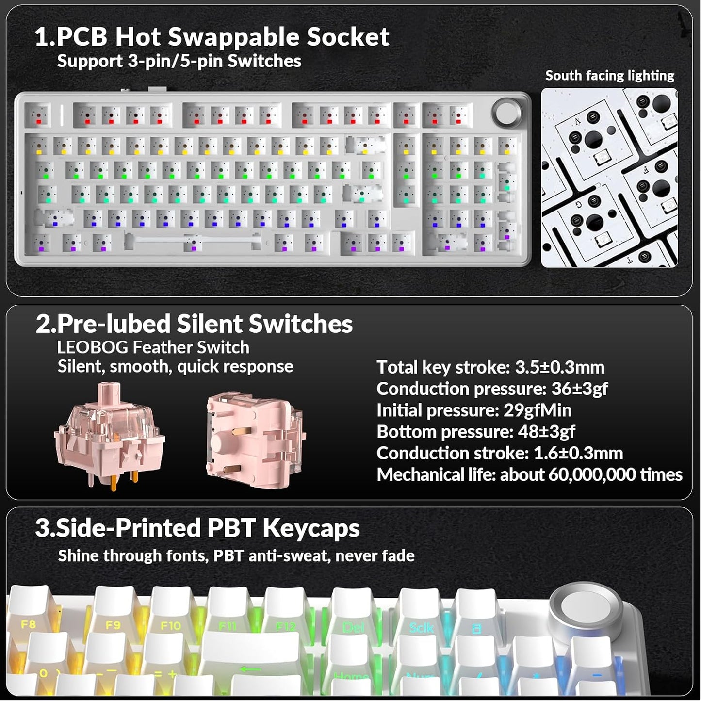 AULA F99 Pro Wireless Mechanical Keyboard-Silent Version,BT5.0/2.4GHz/USB-C Hot Swappable Custom Keyboard,Gasket Structure,Pre-lubed Linear Switches RGB Backlit Computer Gaming Keyboards,White