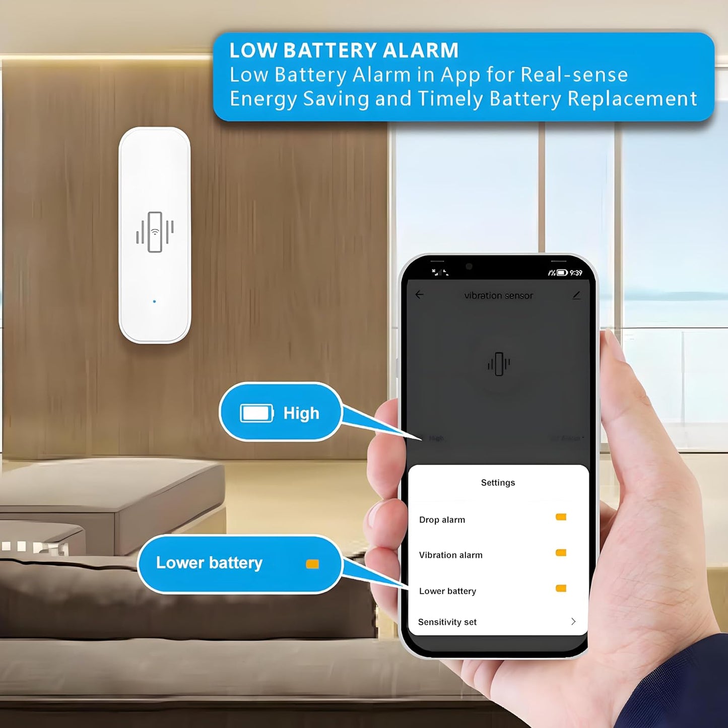 UHPPOTE 2.4GHz WiFi Vibration Sensor Shock Alarm Detector No Hub Required | for Door Window Drawer Work with Tuya APP