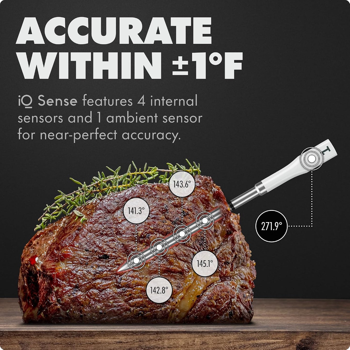 CHEF iQ Sense | Smart Wireless Meat Thermometer | 3 Ultra-Thin Probes | WiFi Unlimited Range | 1000°F Heat Safe | 5 Sensors | BBQ, Grill, Oven, Smoker, Air Fryer | Gen3