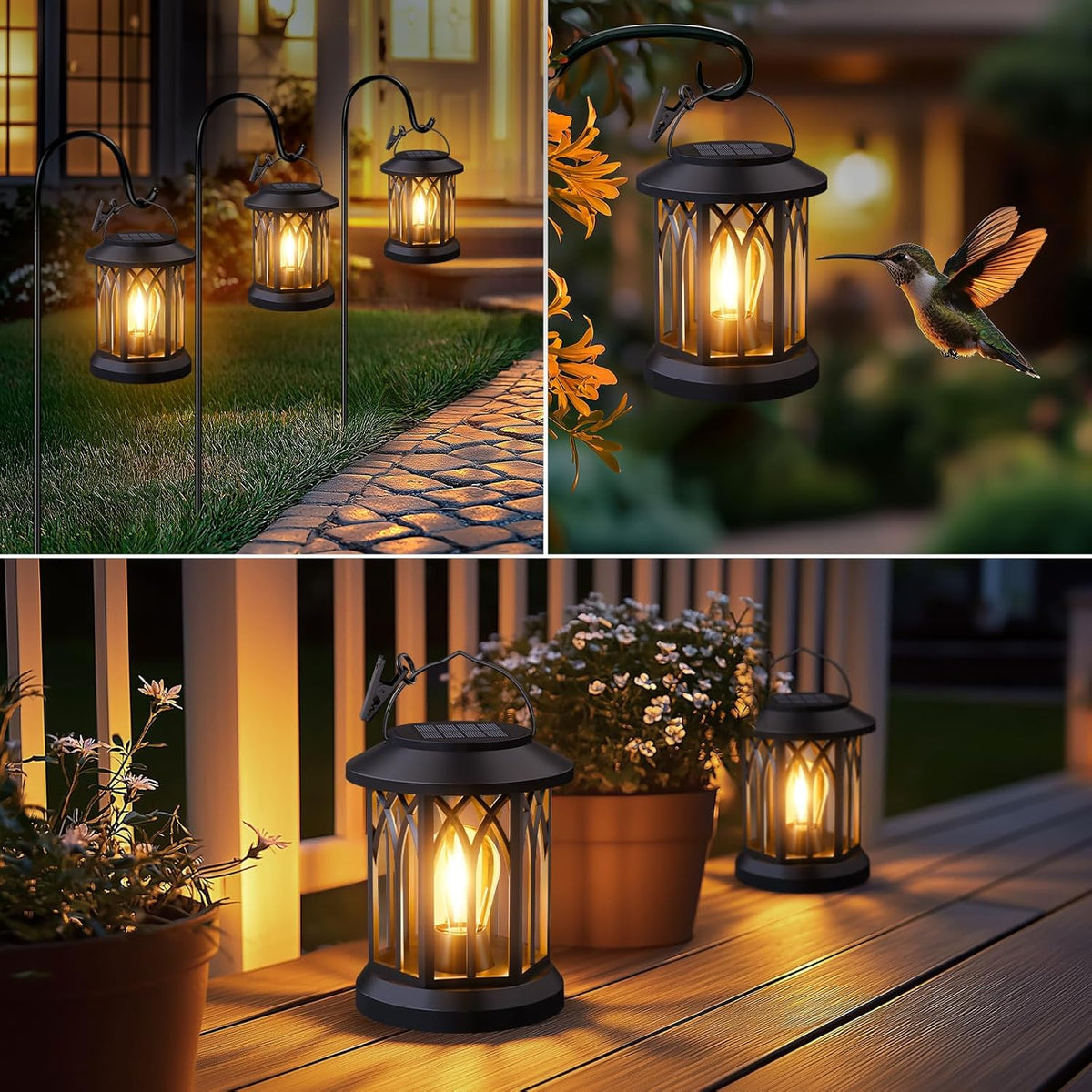 Hanging Solar Lanterns Outdoor Waterproof: 2 Pack Garden Lantern Decorative | Warm Ambient Light, Clip‑on Hanging Design, 12h All‑night Glow, Ip65 Waterproof, Auto On/Off, 800mah Battery, No Wiring