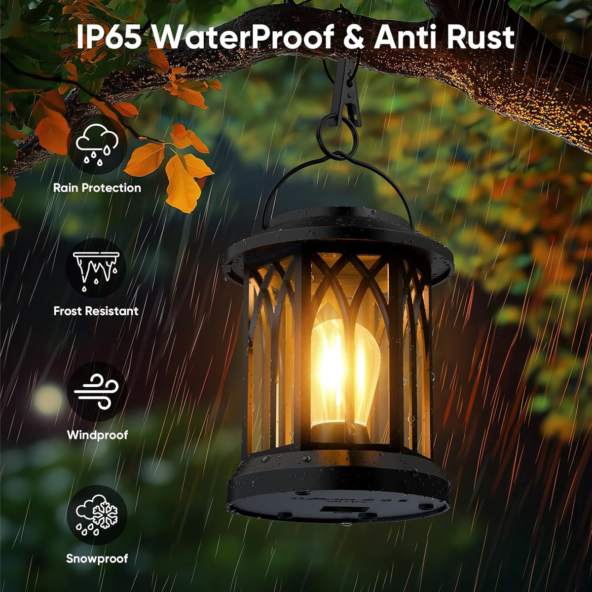 Hanging Solar Lanterns Outdoor Waterproof: 2 Pack Garden Lantern Decorative | Warm Ambient Light, Clip‑on Hanging Design, 12h All‑night Glow, Ip65 Waterproof, Auto On/Off, 800mah Battery, No Wiring