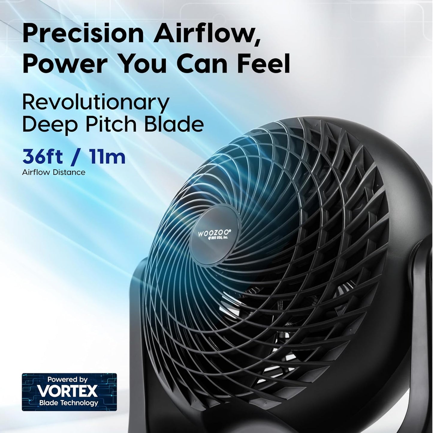 IRIS USA WOOZOO Medium Desk Fan, Oscillating, 112° Tilt, Dorm Office, Black | 36ft Max Air Distance, 244ft² Coverage, 112° Adjustable Vertical Tilt, 29db